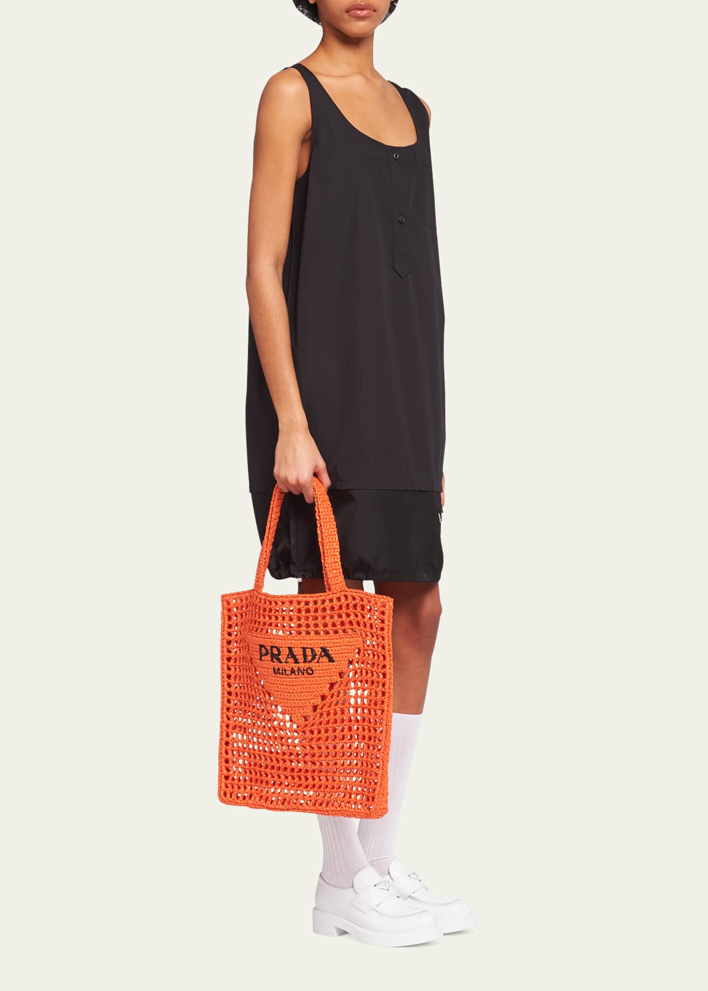 Bicolor Woven Logo Shopper Tote Bag