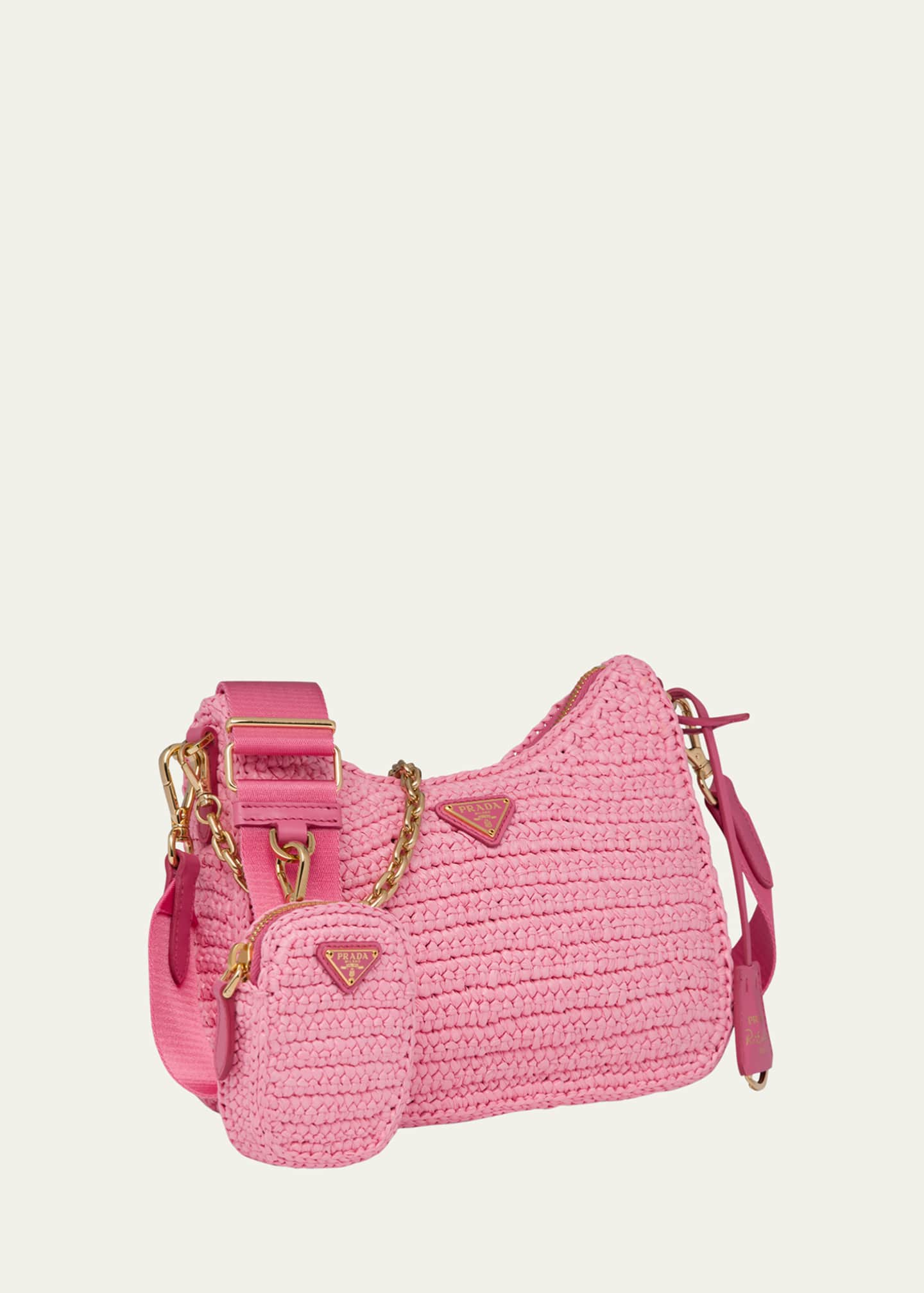 prada re edition 2005 raffia bag pink
