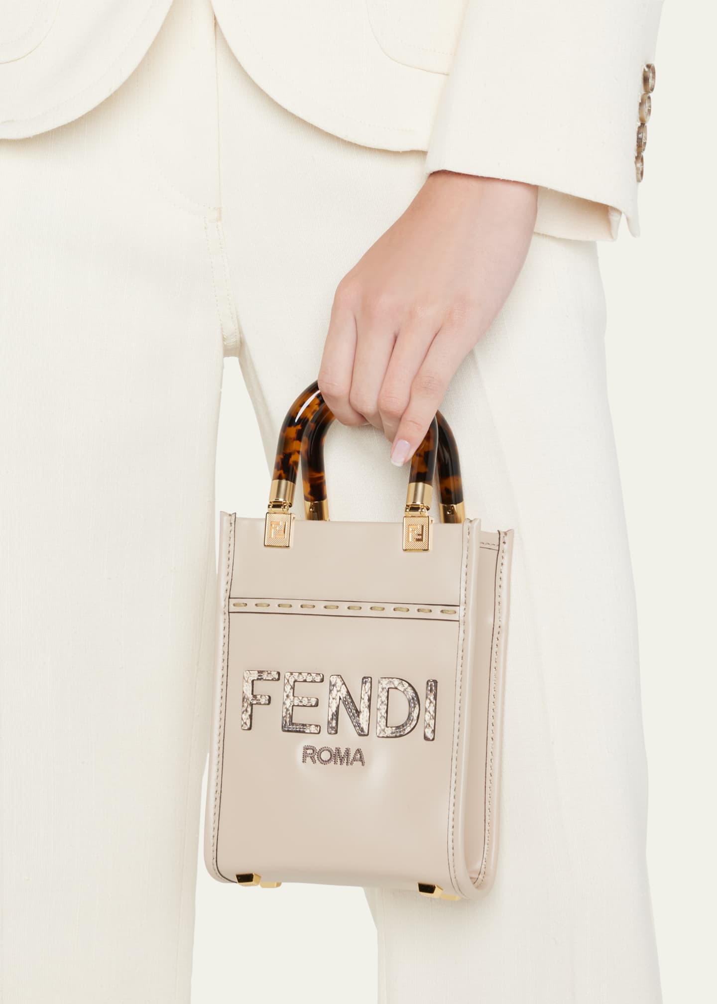 Fendi Sunshine Mini Calfskin Logo Shopper Tote Bag