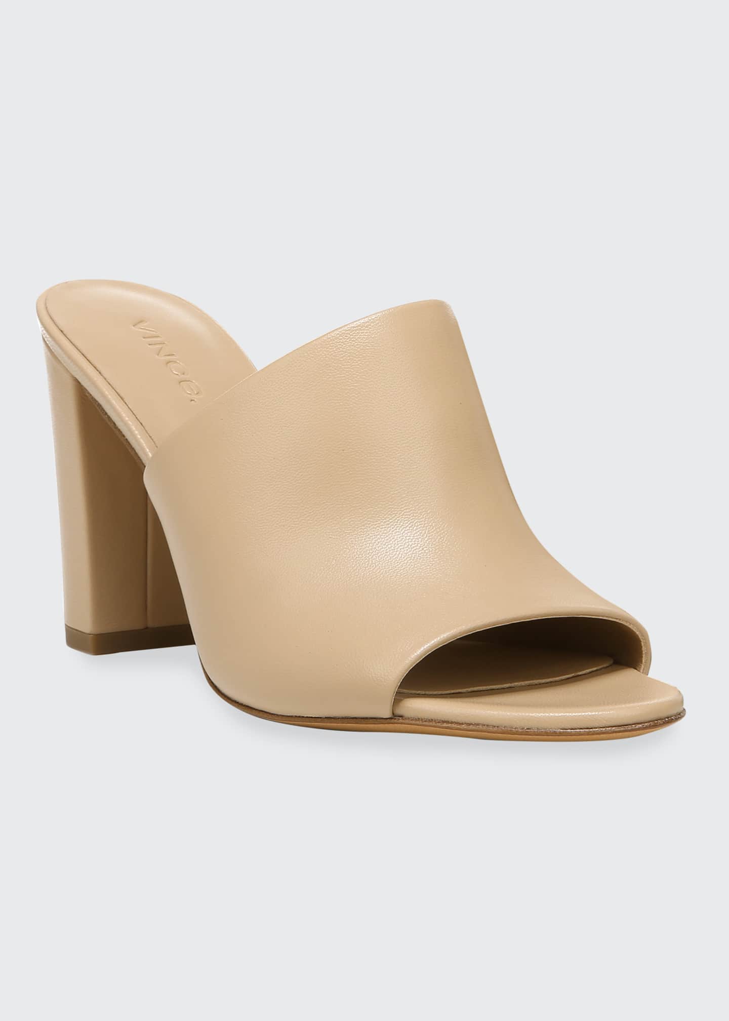 Vince Hanna Leather BlockHeel Mules, Nude Bergdorf Goodman