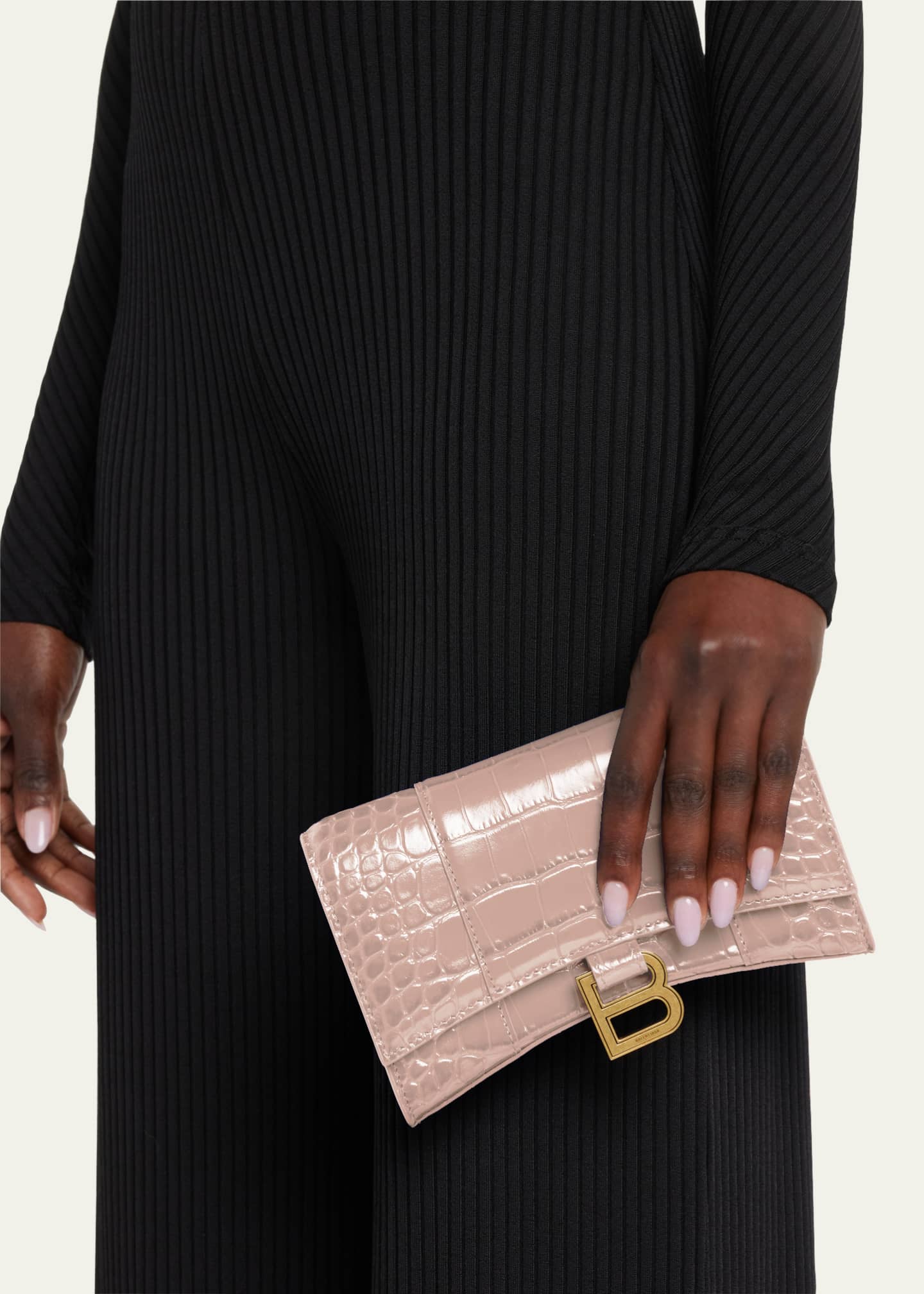 Hourglass Shiny Mock-Croc Chain Wallet