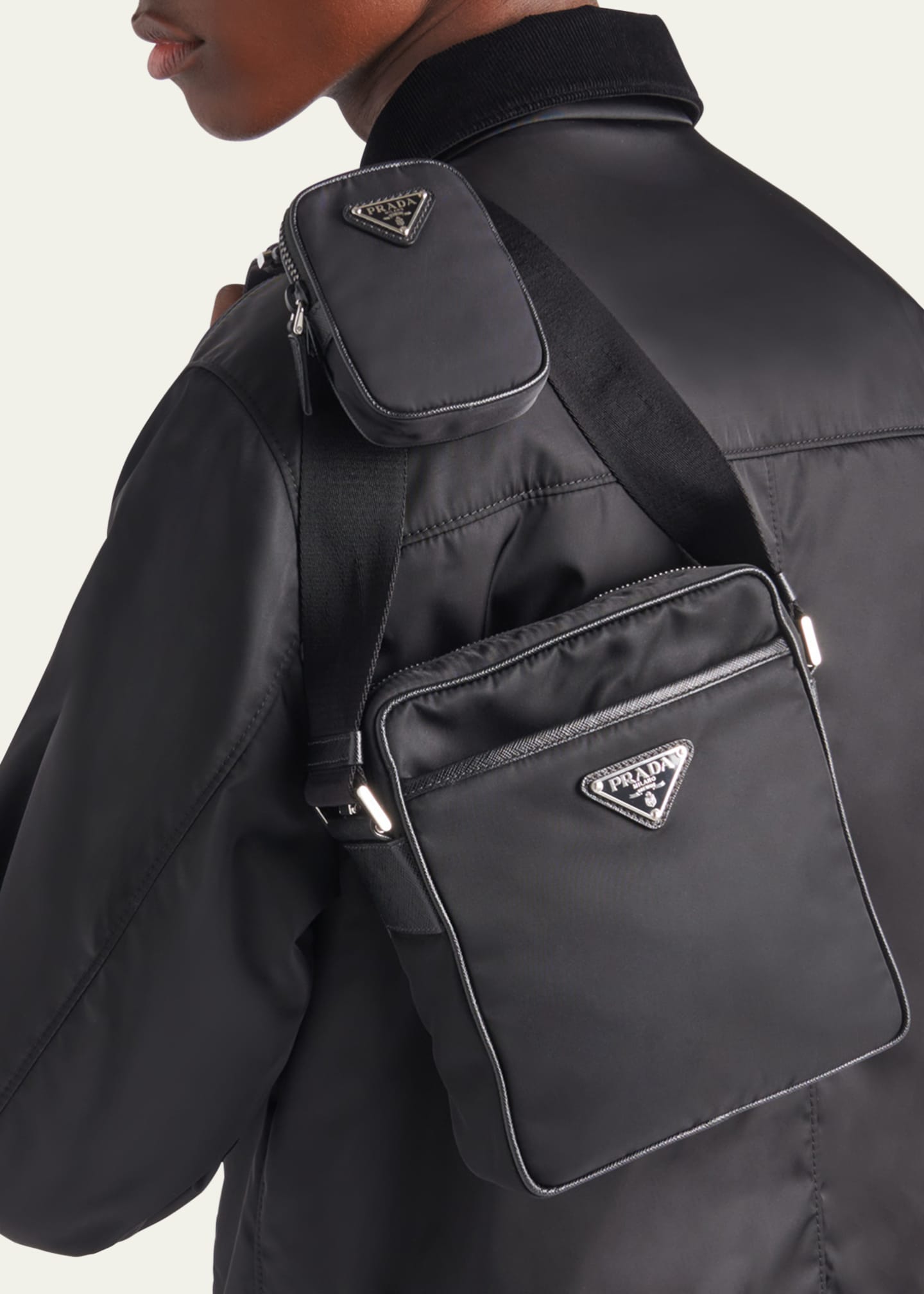Prada Men's Re-Nylon Crossbody Bag with Pouch Image 2 of 5