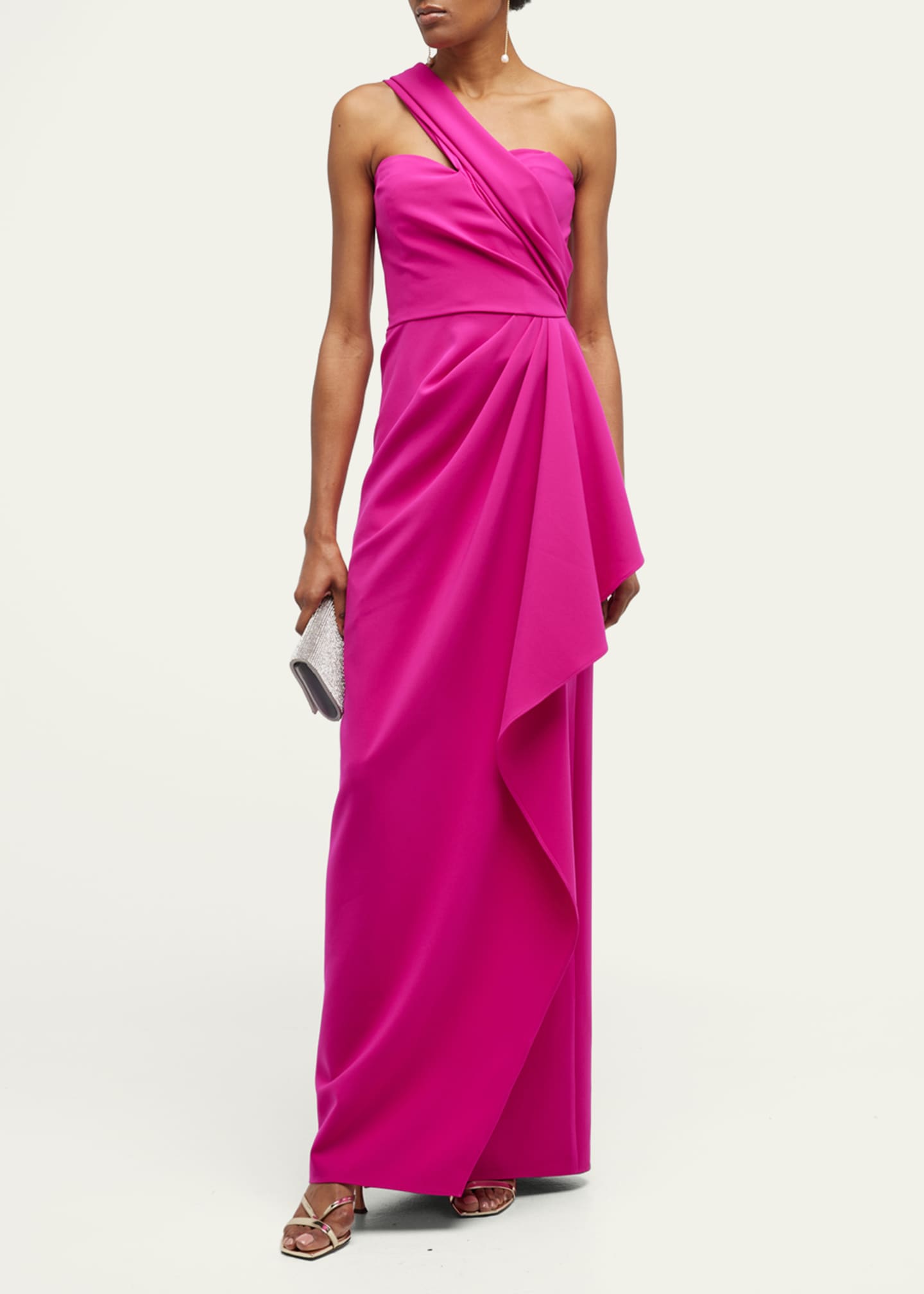 Rickie Freeman for Teri Jon One-Shoulder Draped Stretch Crepe Gown Image 4 of 5