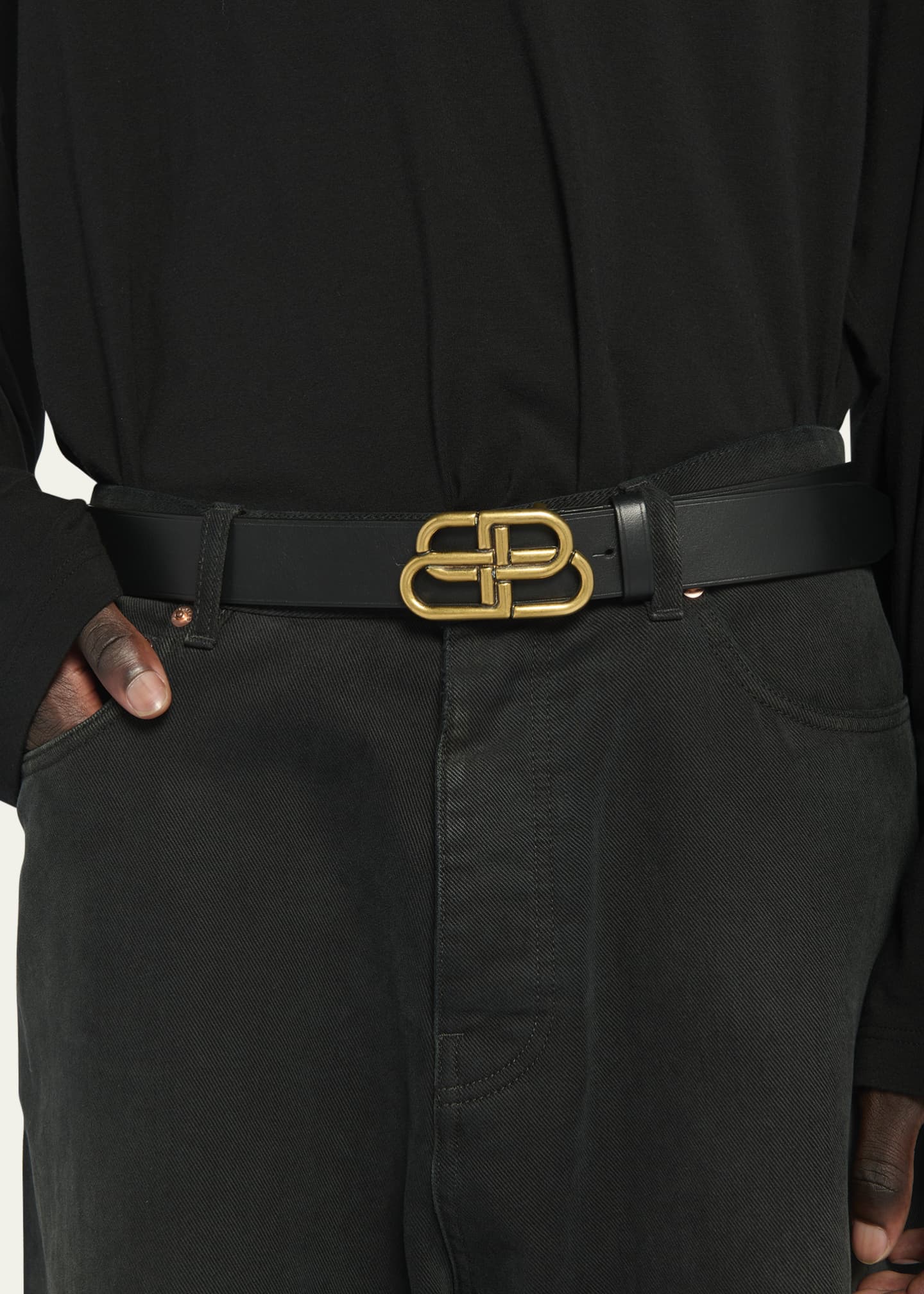 Balenciaga Men's BB-Buckle Leather Belt