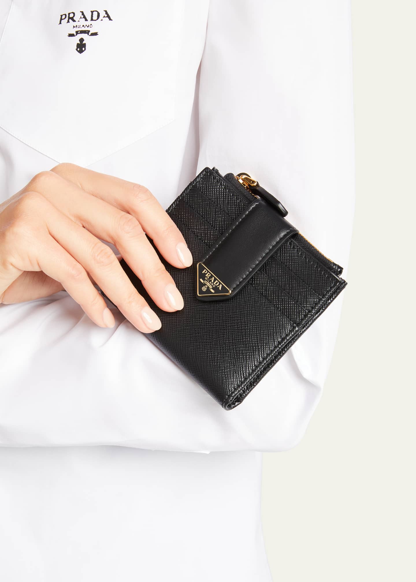 Prada Small Leather Wallet with Triangle Snap Bergdorf Goodman