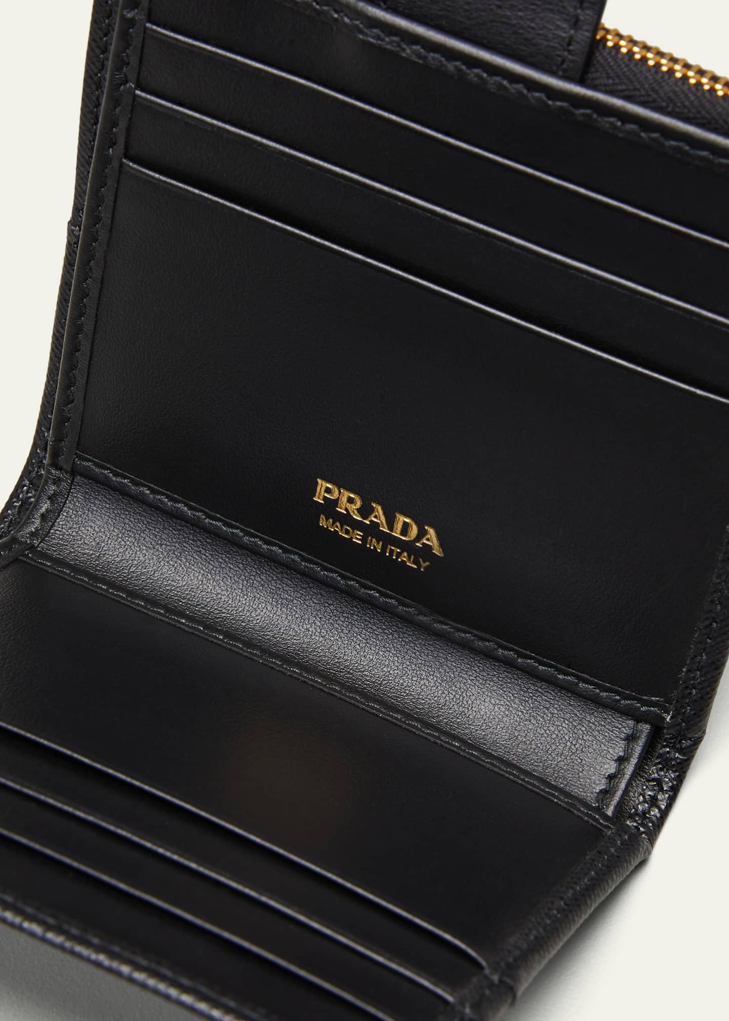 Prada Triangle Logo Snap Button Wallet In Black