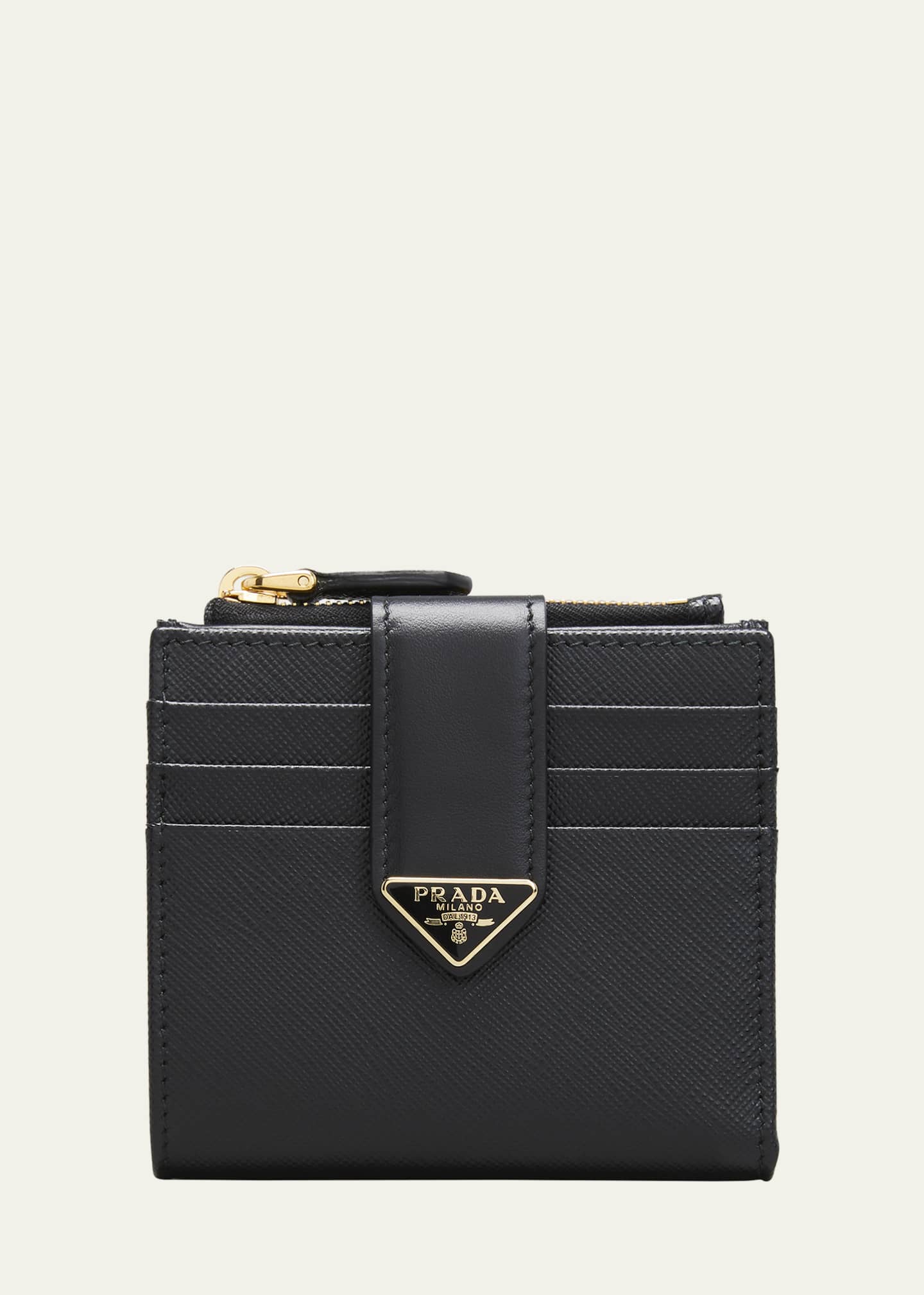 Prada Triangle Logo Snap Button Wallet In Black
