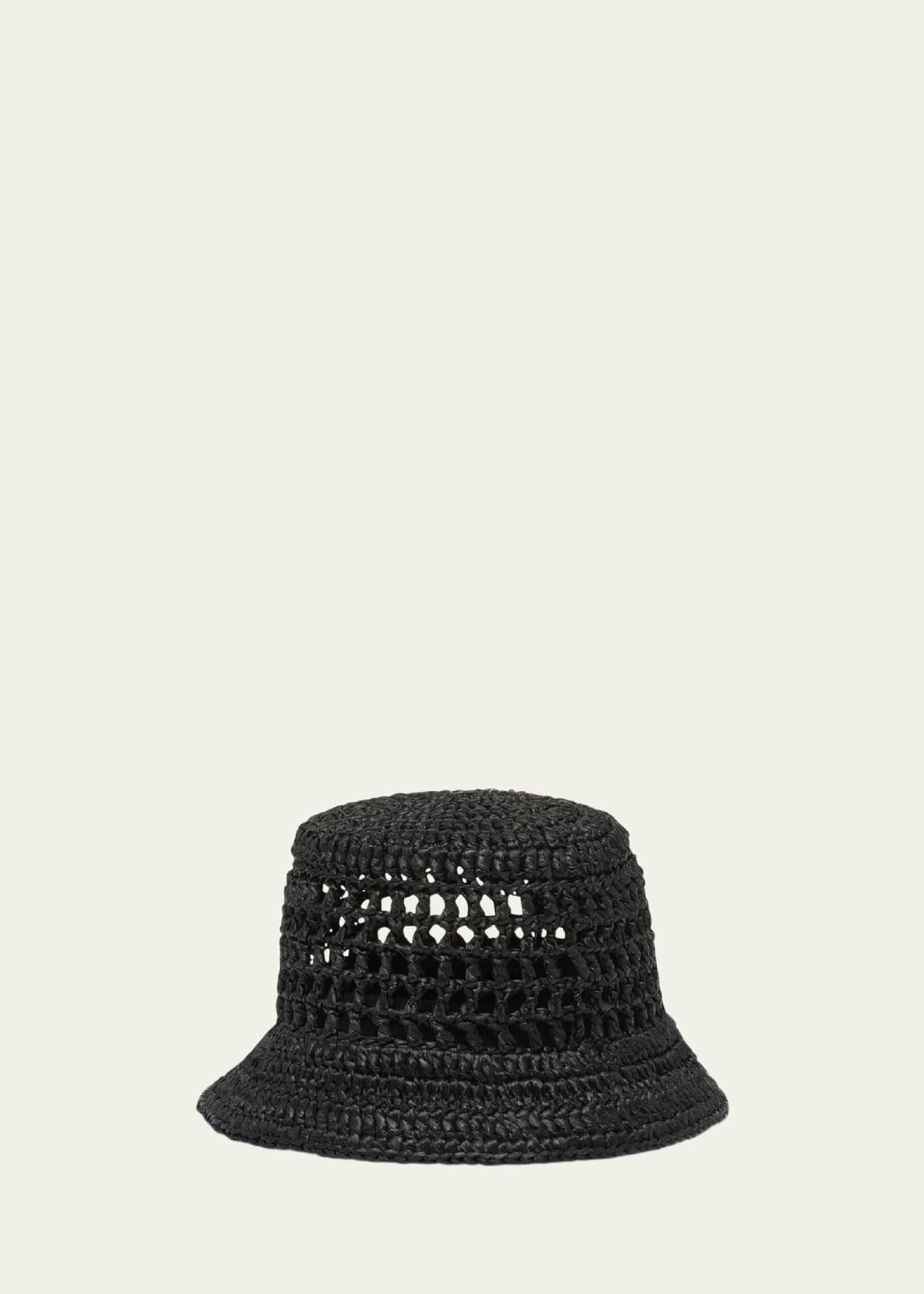 Prada Logo Cutout Raffia Bucket Hat - Bergdorf Goodman