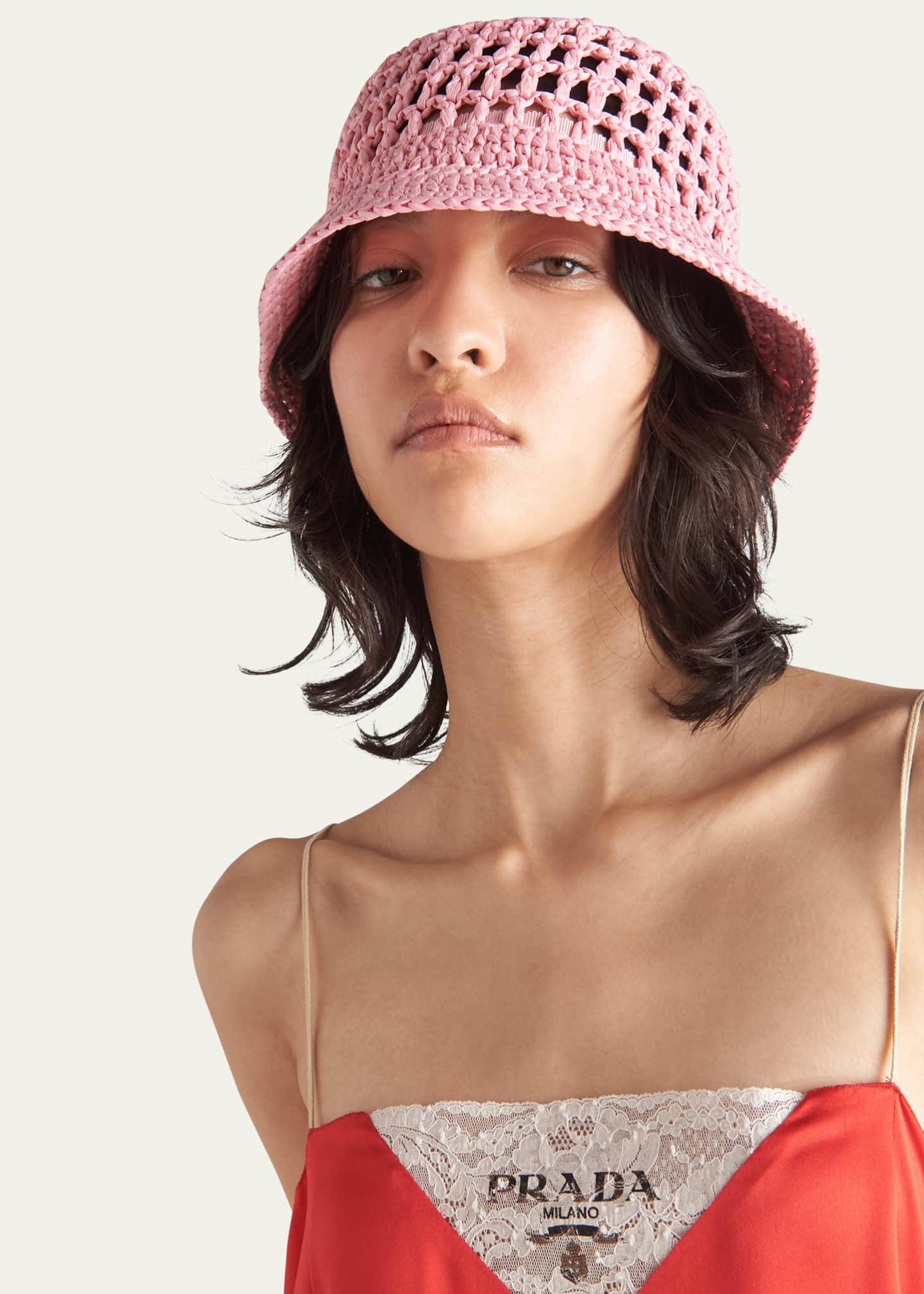 Prada Logo Cutout Raffia Bucket Hat Image 2 of 4