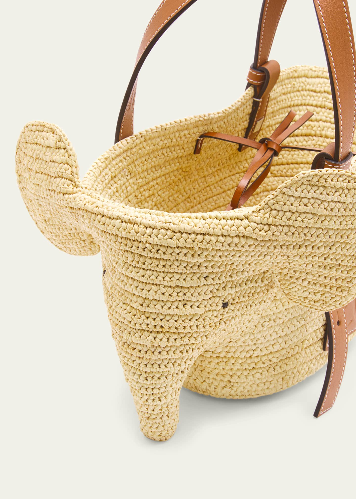 Small Elephant Basket bag in raffia and calfskin Natural/Tan - LOEWE