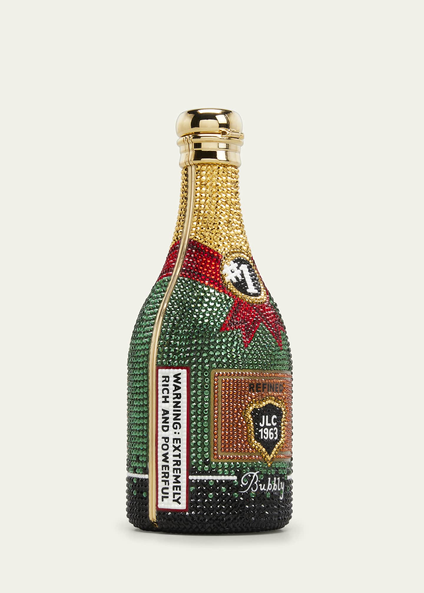 Judith Leiber Couture Cheers Champagne Bottle Crystal Clutch Bag