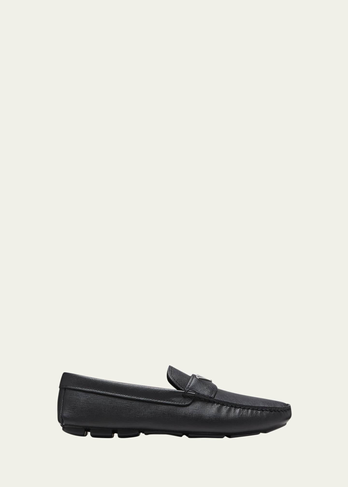 Prada Men's Triangle Logo Leather Drivers - Bergdorf Goodman