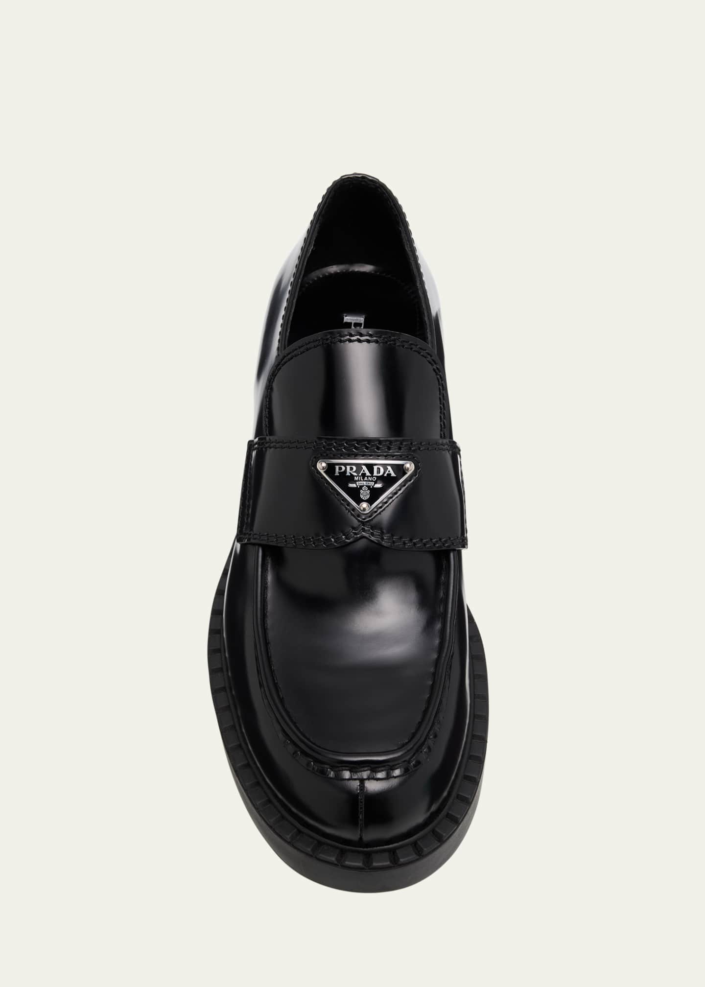 Prada Men's Triangle Logo Leather Loafers - Bergdorf Goodman