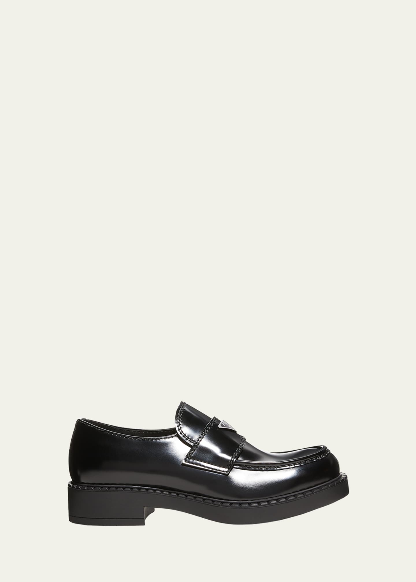 Prada Men's Triangle Logo Leather Loafers - Bergdorf Goodman