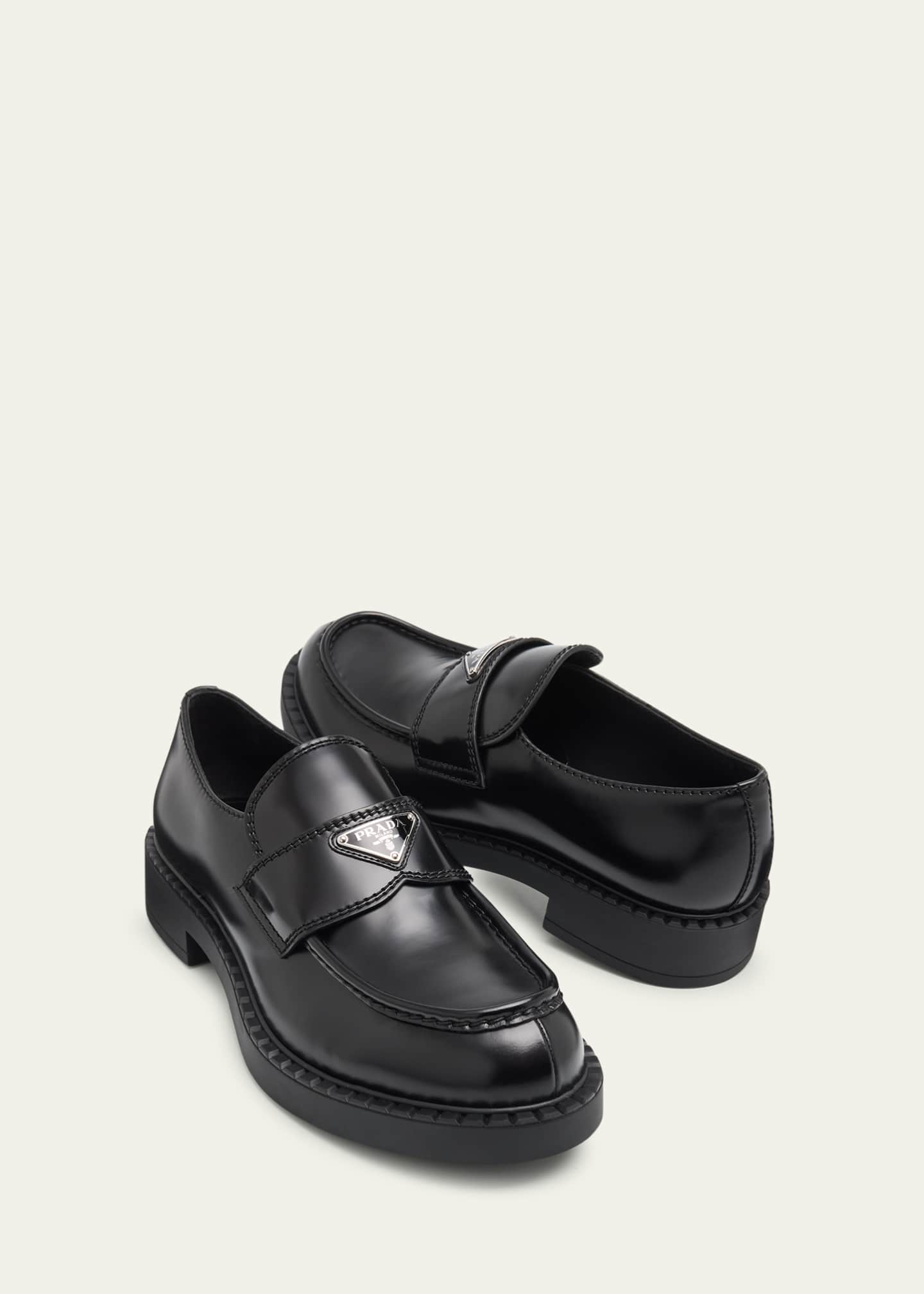 Prada Men's Triangle Logo Leather Loafers - Bergdorf Goodman
