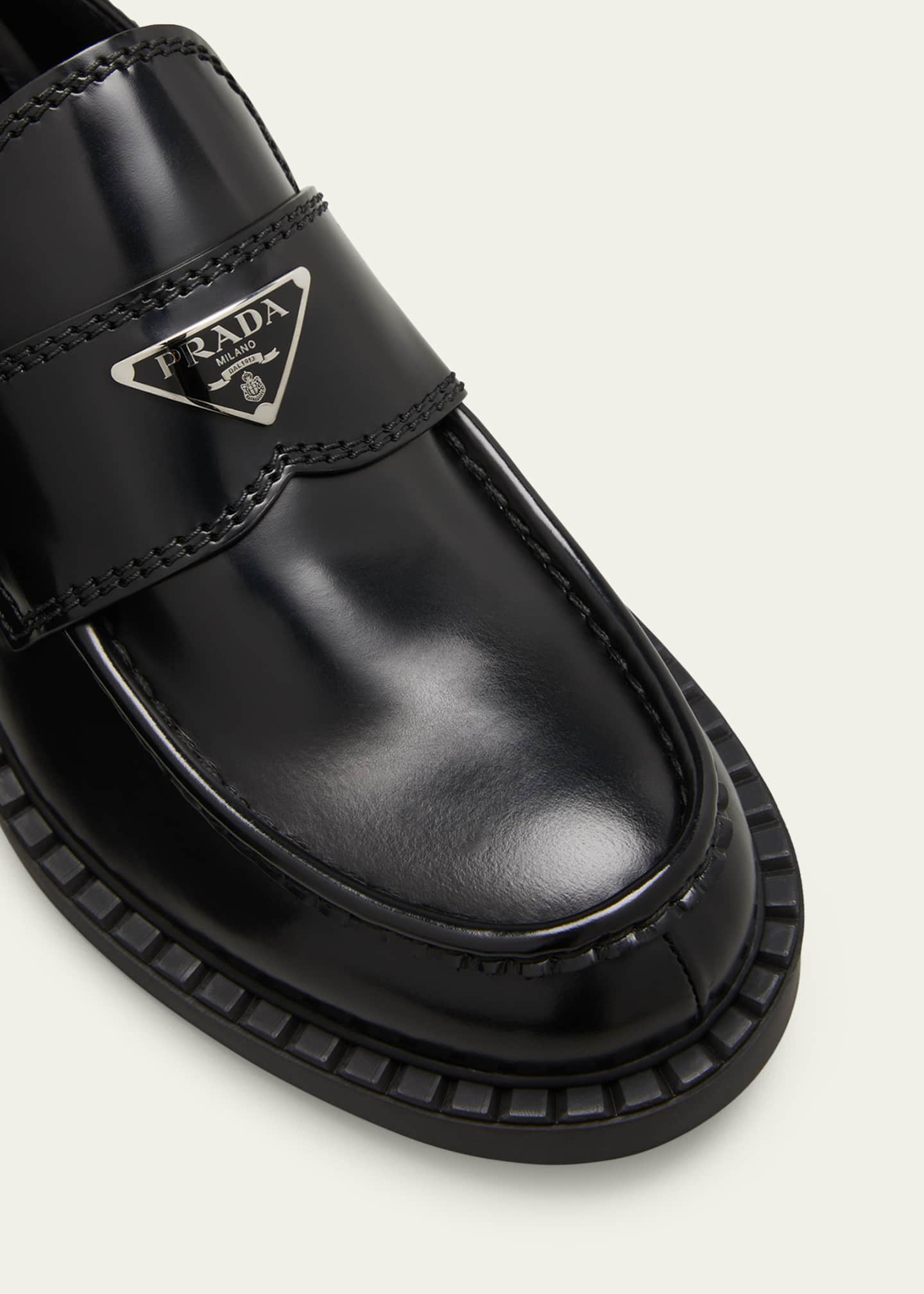 Prada Men's Triangle Logo Leather Loafers - Bergdorf Goodman