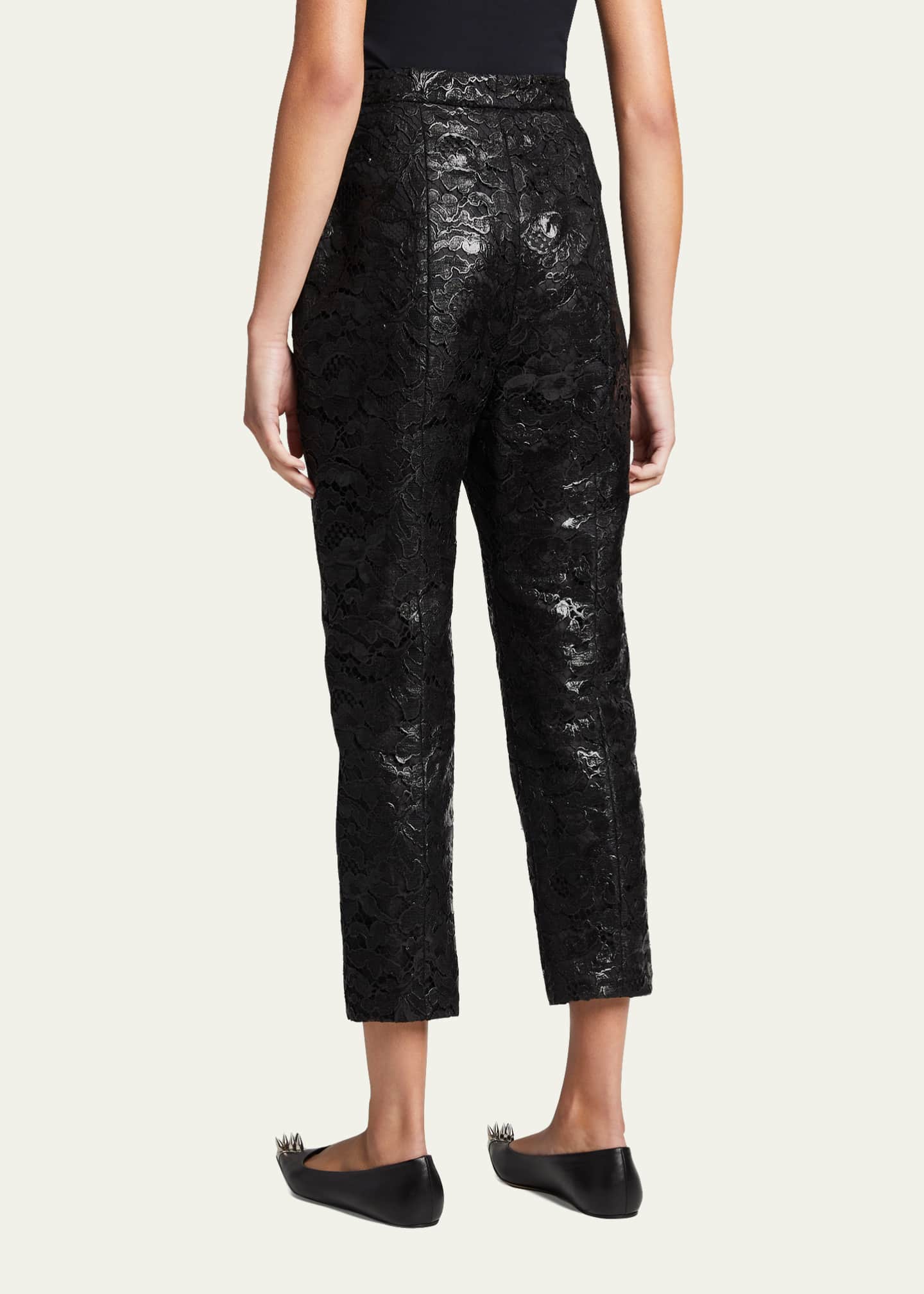 Alexander McQueen Lacquered Lace High Slim Pants - Bergdorf Goodman