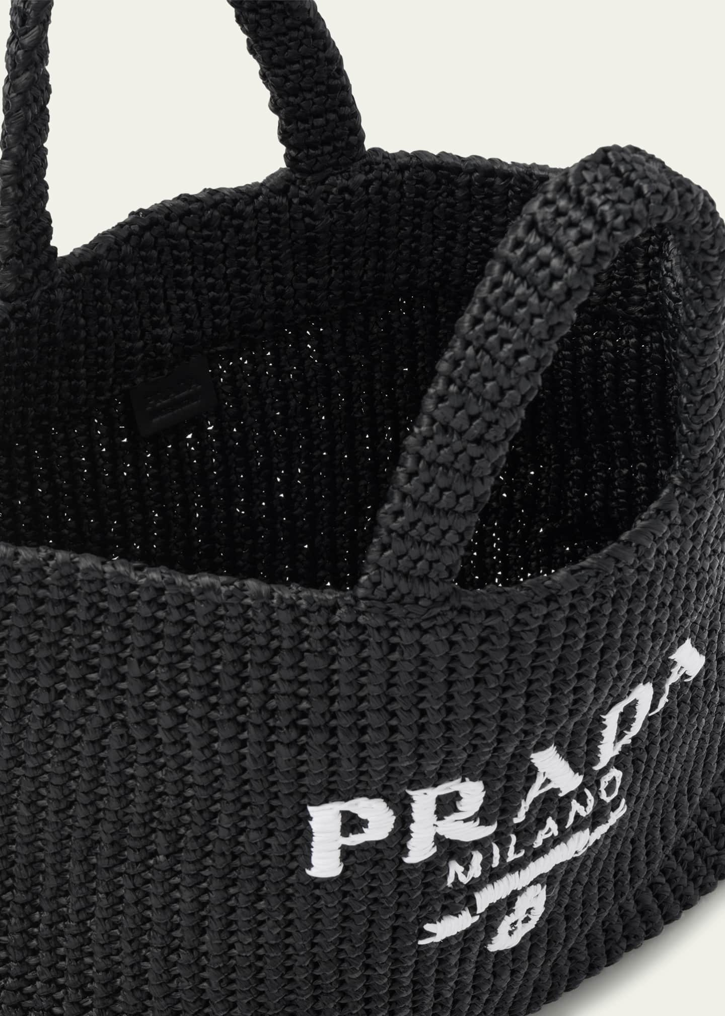 Logo Raffia Tote in Black - Prada