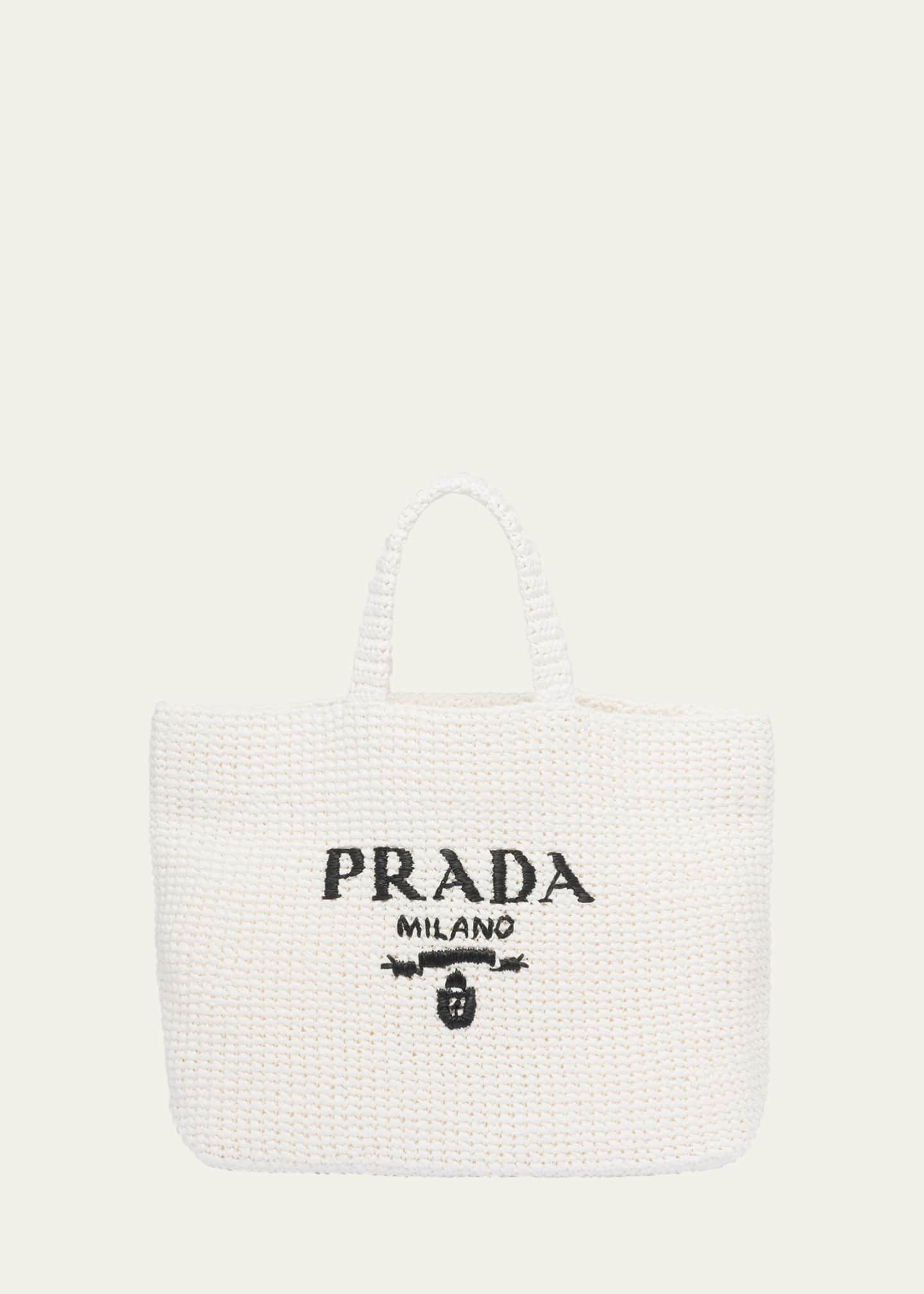 Prada Logo Striped Raffia Shoulder Bag Image 1 of 2