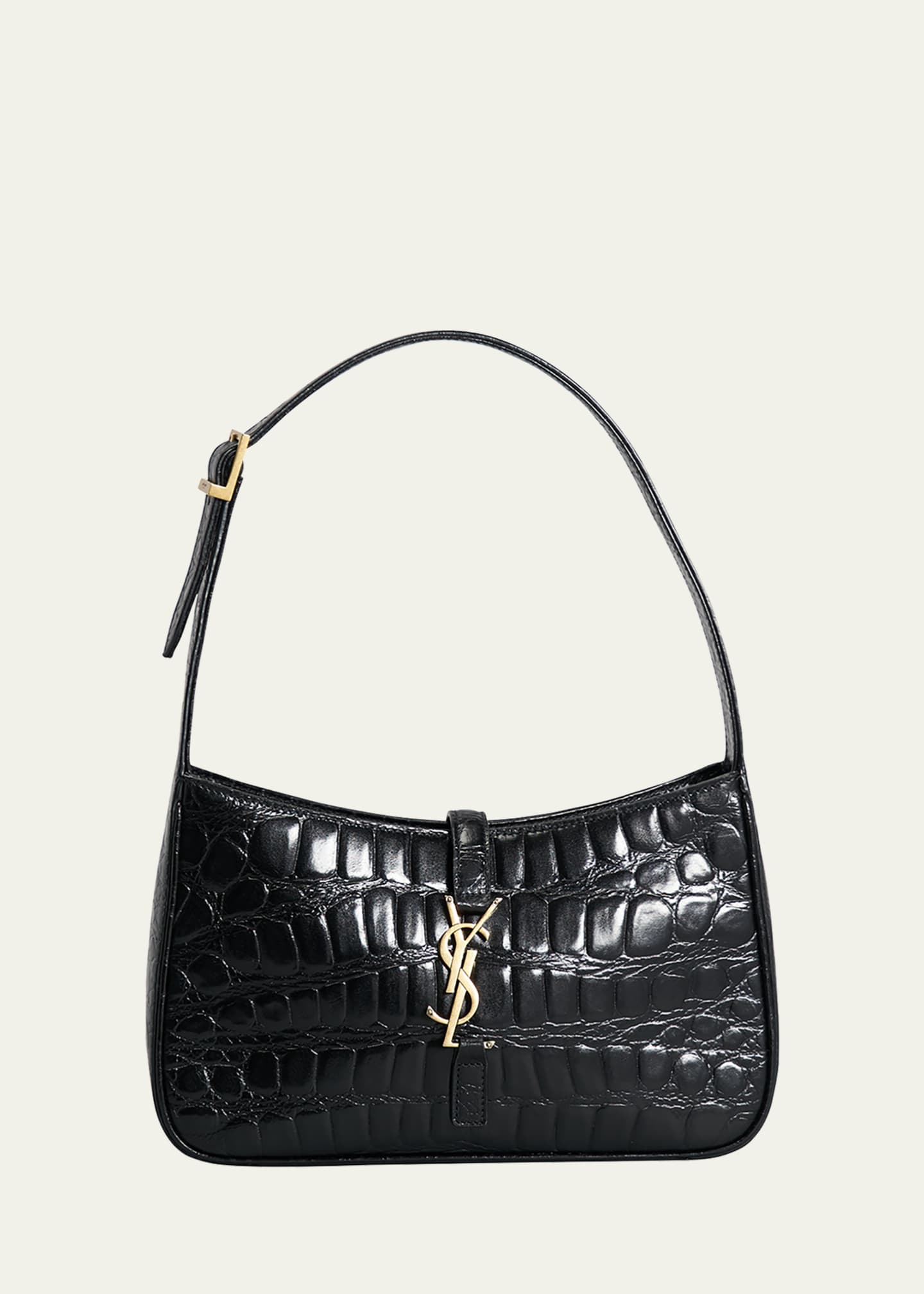 Saint Laurent Le 5 A YSL Croc Embossed Hobo Shoulder Bag