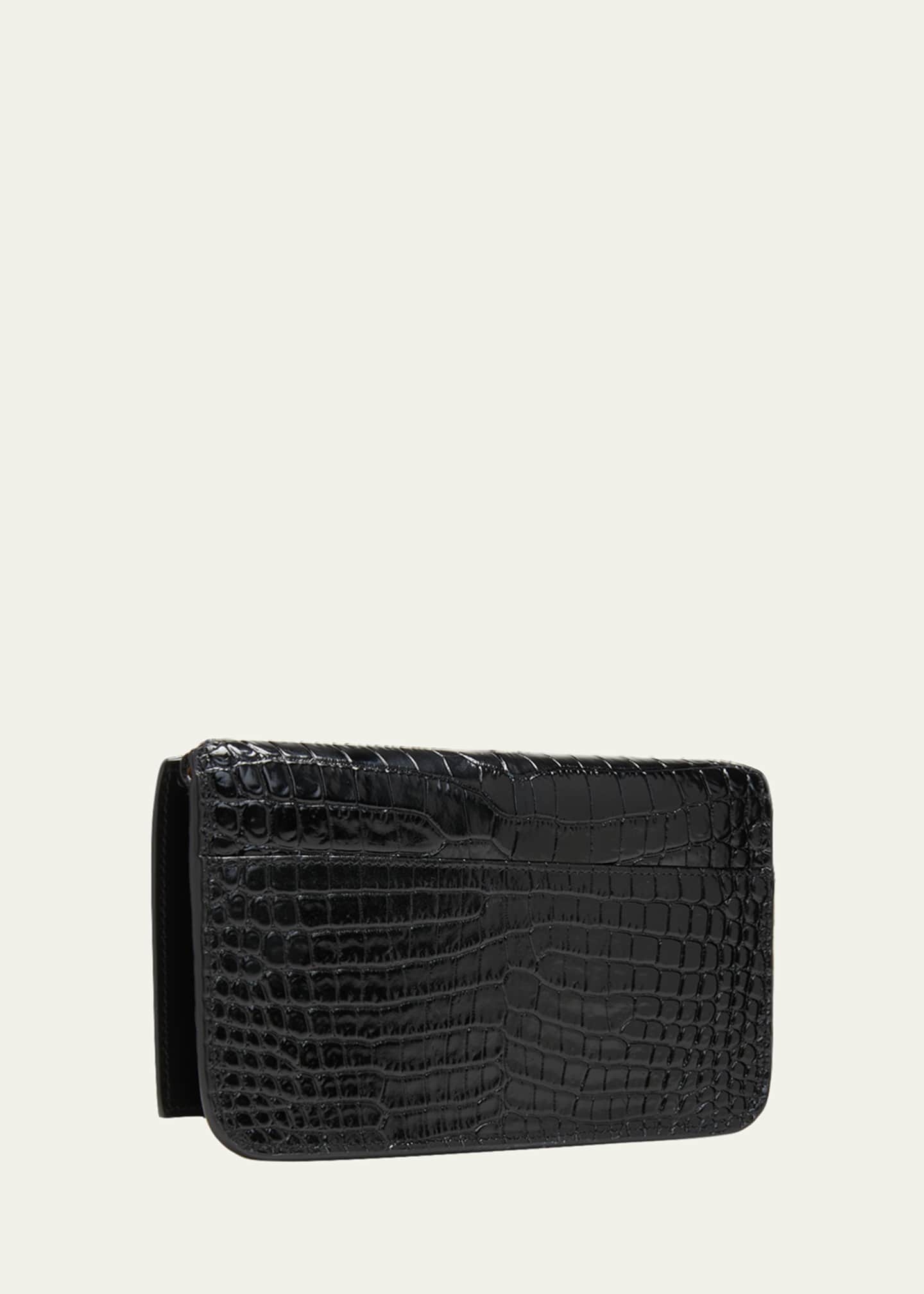 Saint Laurent YSL Croc-Embossed Phone Holder Shoulder Bag Image 3 of 7