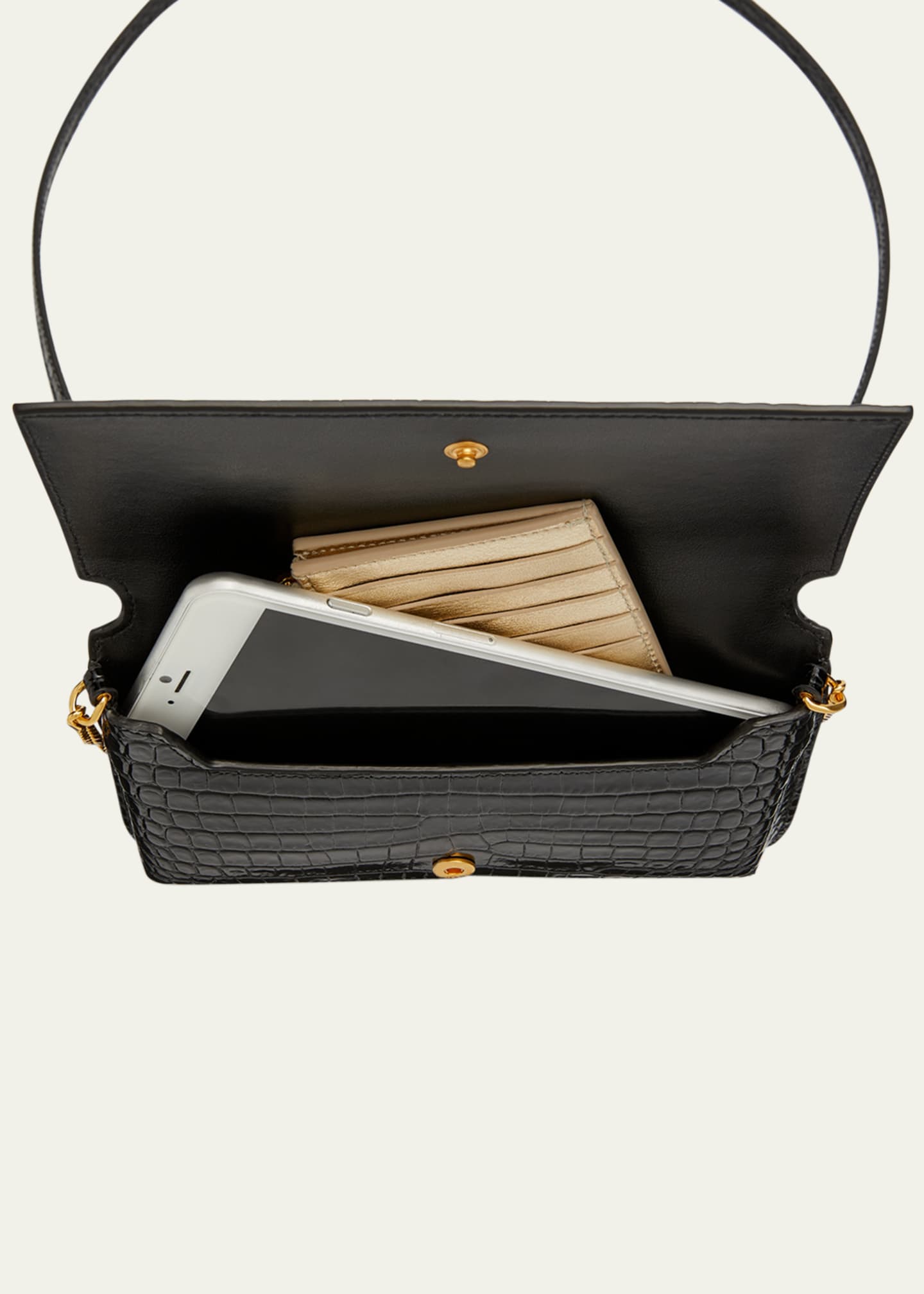 Saint Laurent YSL Croc-Embossed Phone Holder Shoulder Bag Image 6 of 7