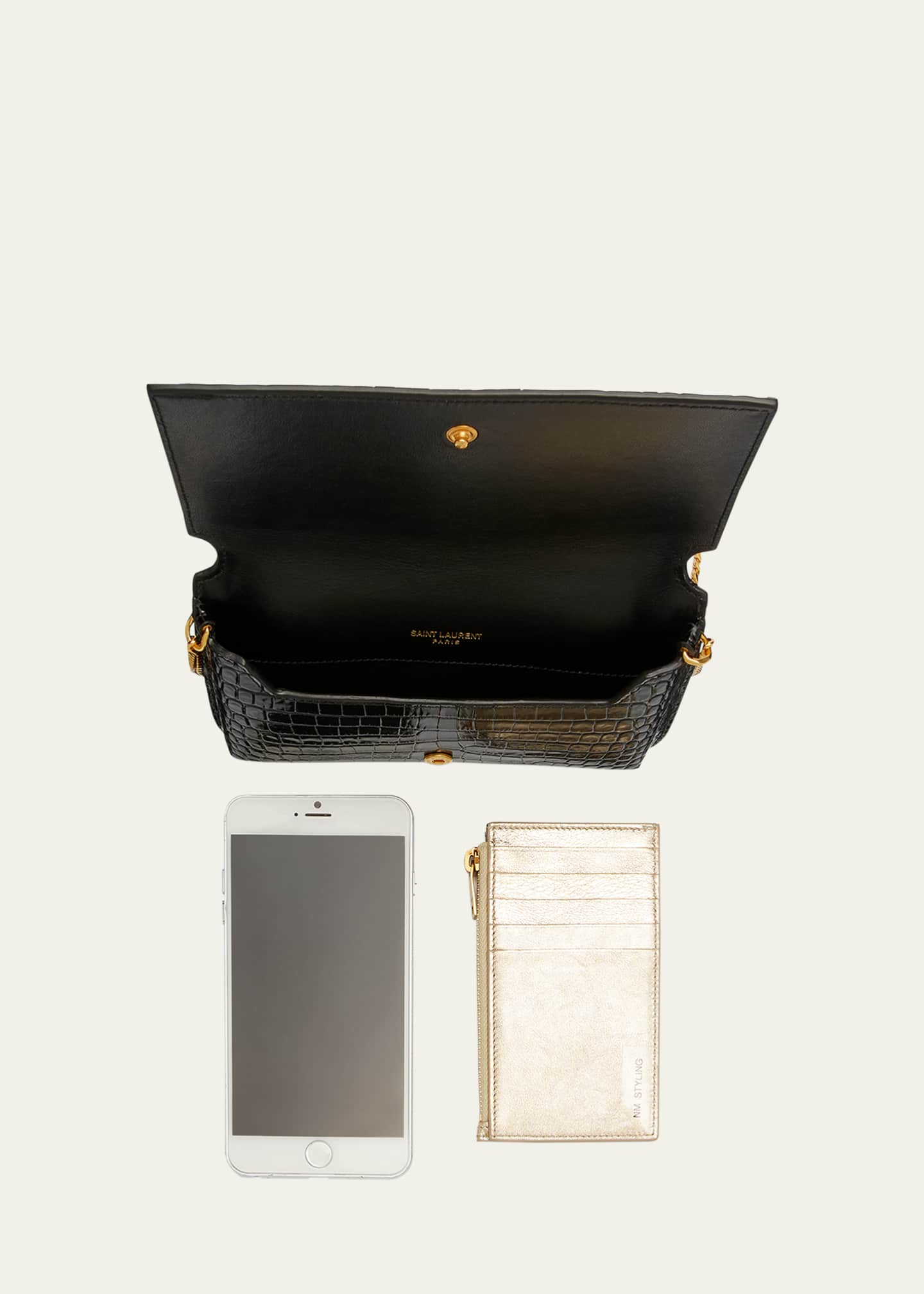 Saint Laurent YSL Croc-Embossed Phone Holder Shoulder Bag Image 7 of 7
