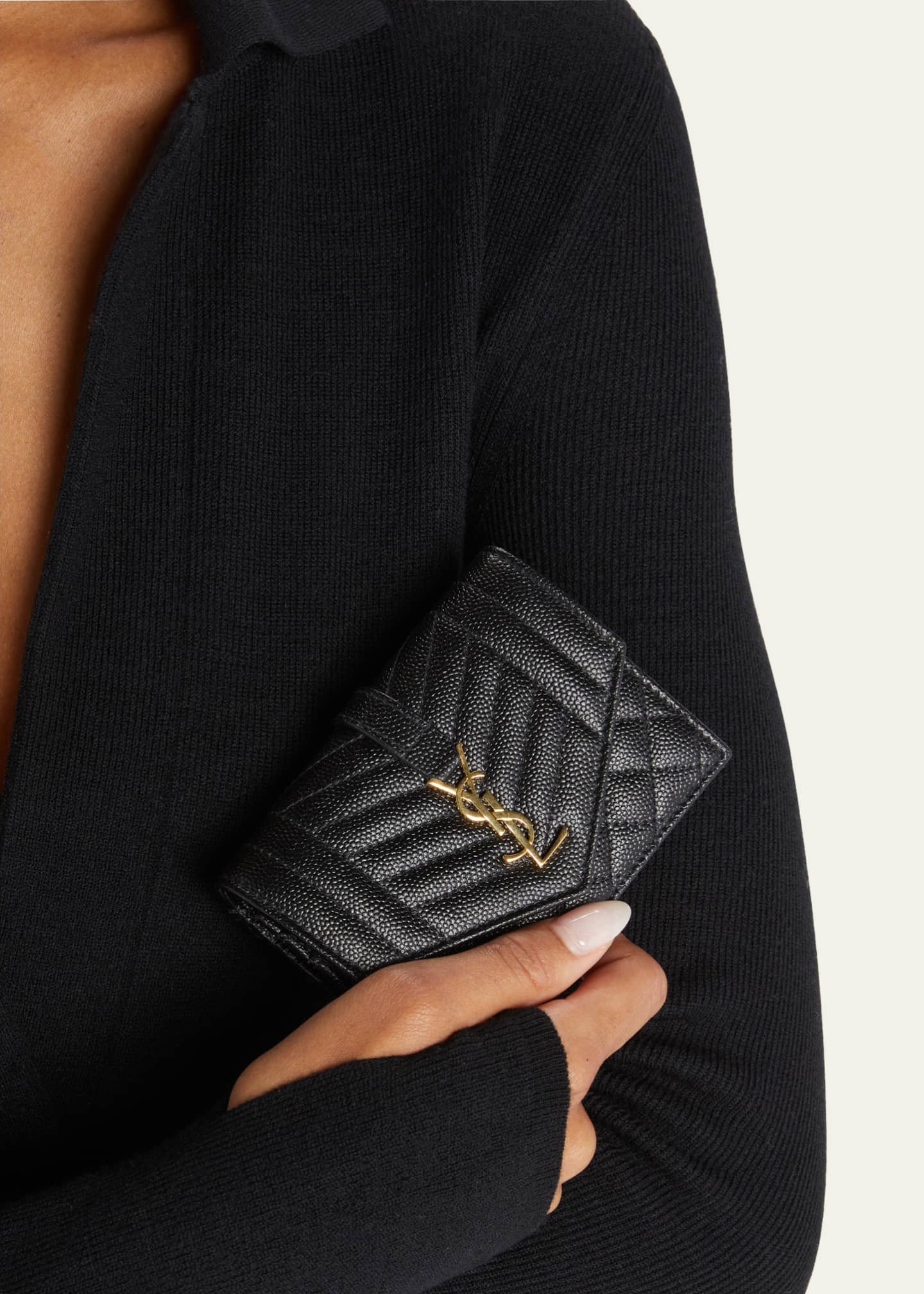 Saint Laurent Card Holder Monogram Quilted Textured Leather