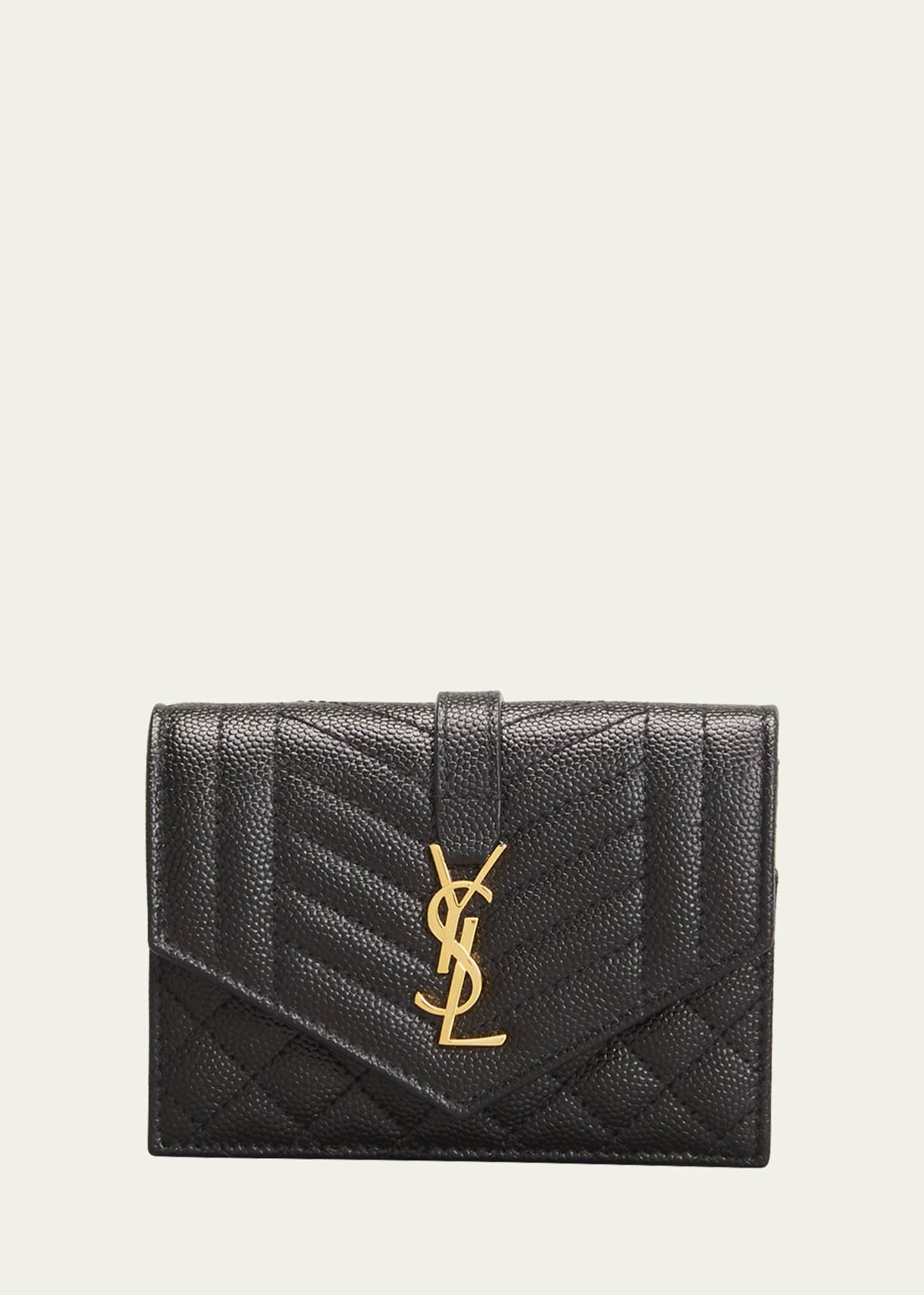 Saint Laurent Ysl Monogram Flap Card Case Holder In Black