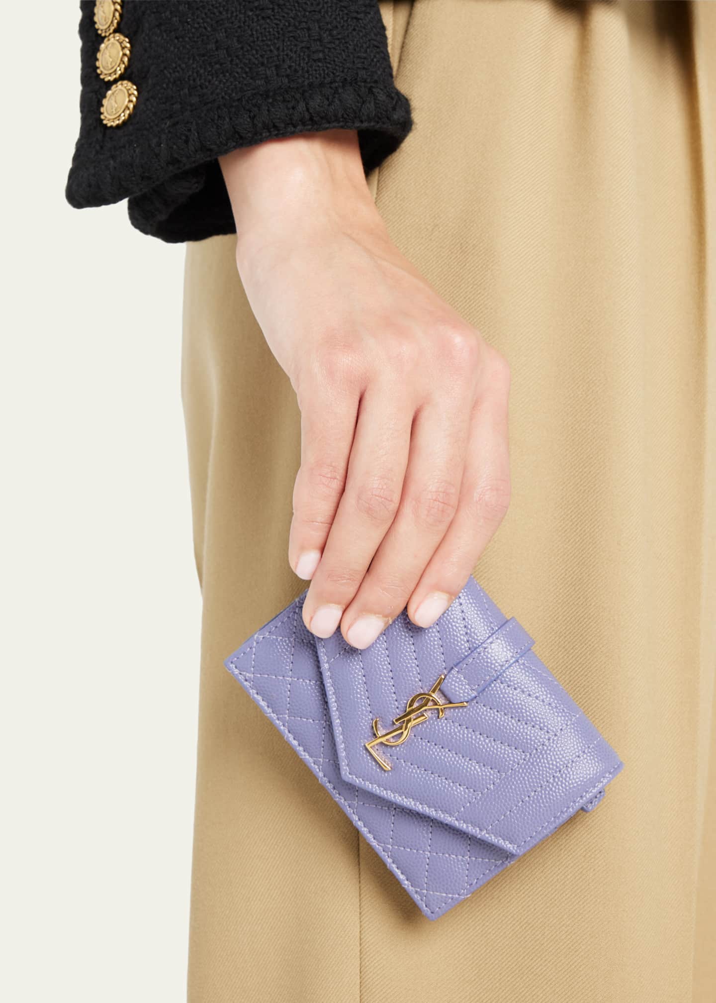 Saint Laurent YSL Quilt Envelope Flap Card Case Bergdorf Goodman