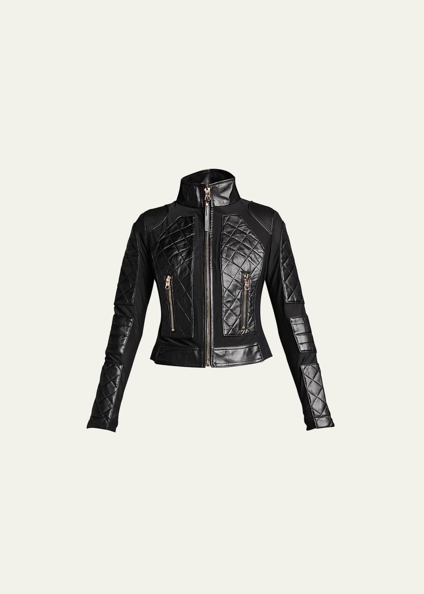 Blanc Noir Mesh Leather Moto Jacket - Bergdorf Goodman