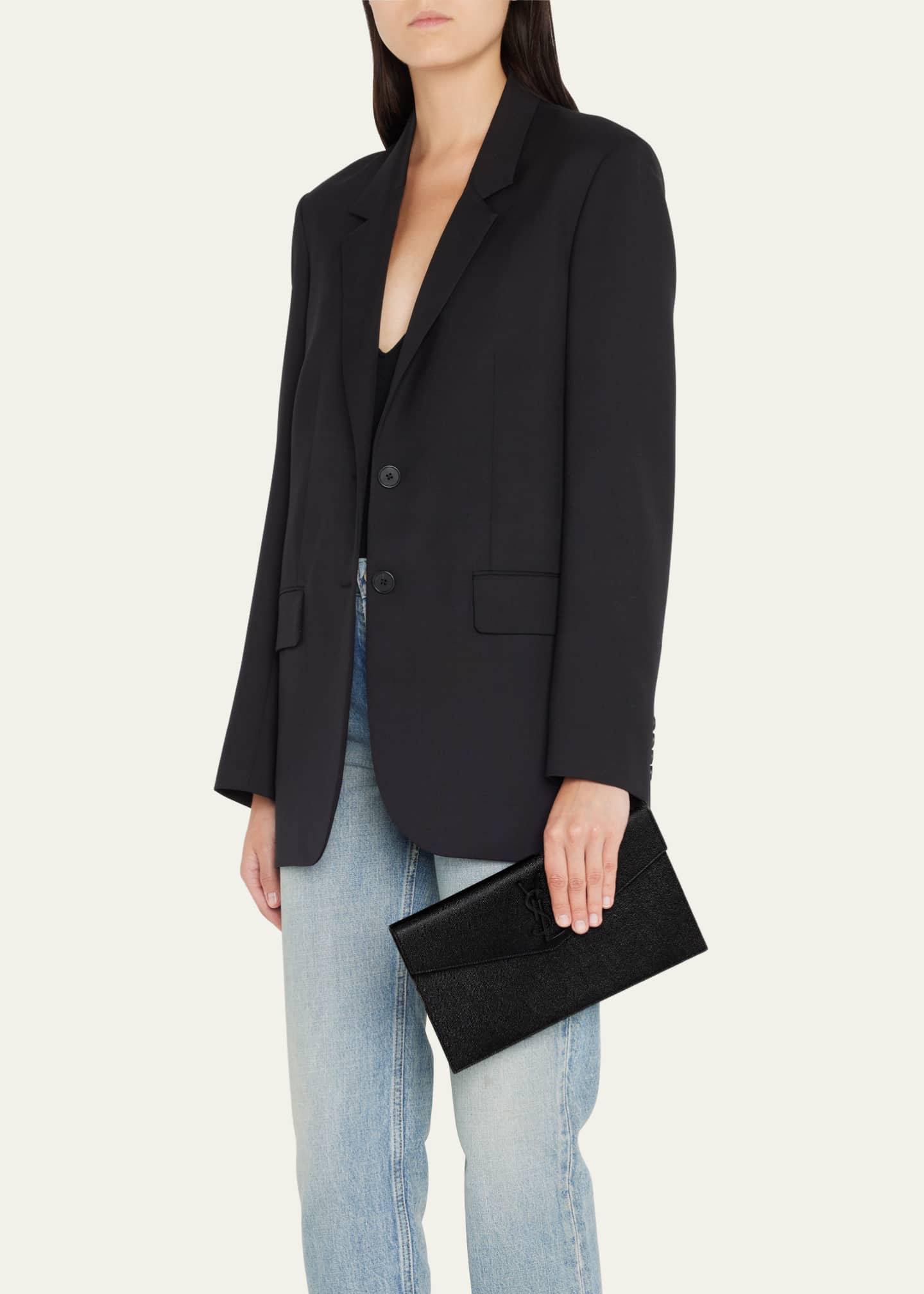 Ysl uptown pouch grained leather store