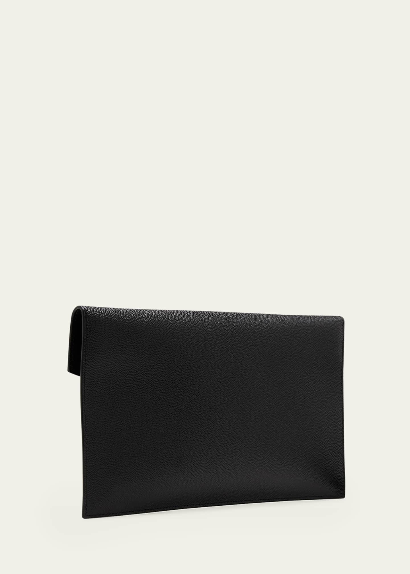 Uptown Leather Clutch in White - Saint Laurent
