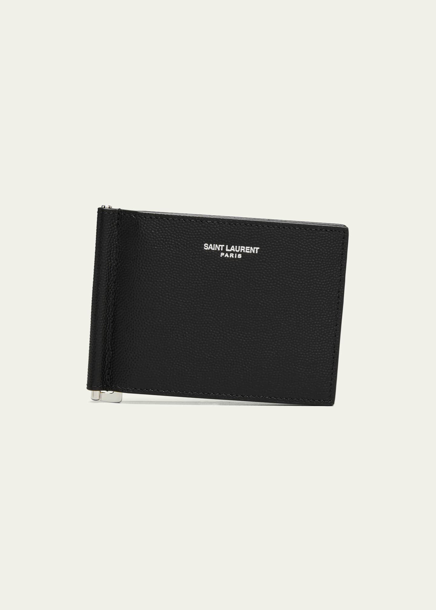 Yves Saint Laurent Money Clip Leather Wallet - Black