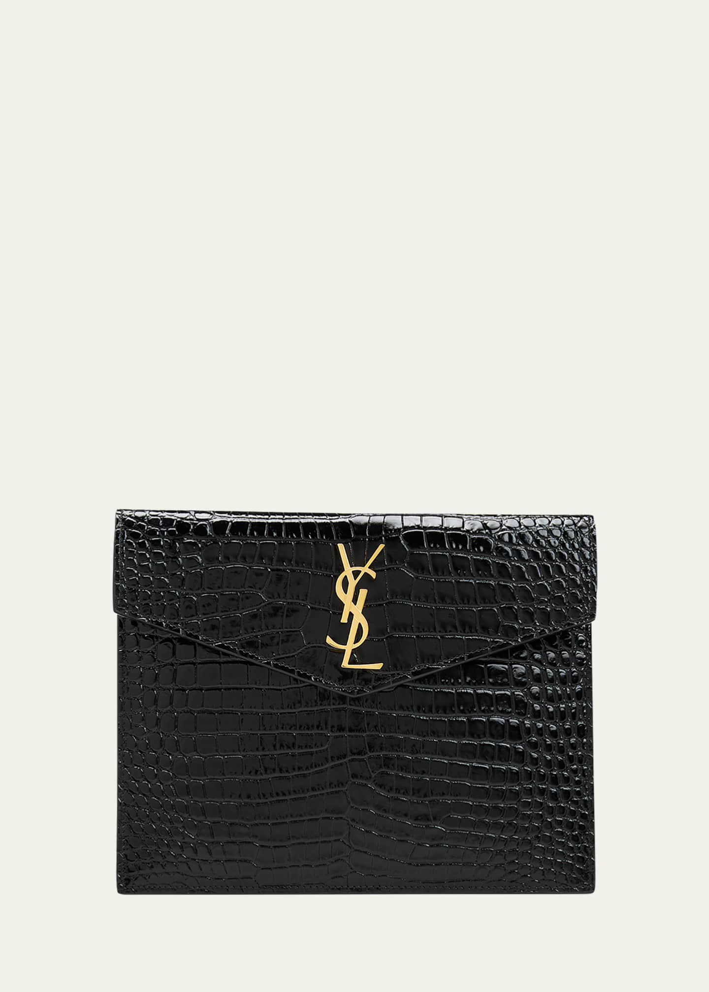 Saint Laurent YSL CrocEmbossed Pouch Clutch Bag Bergdorf Goodman