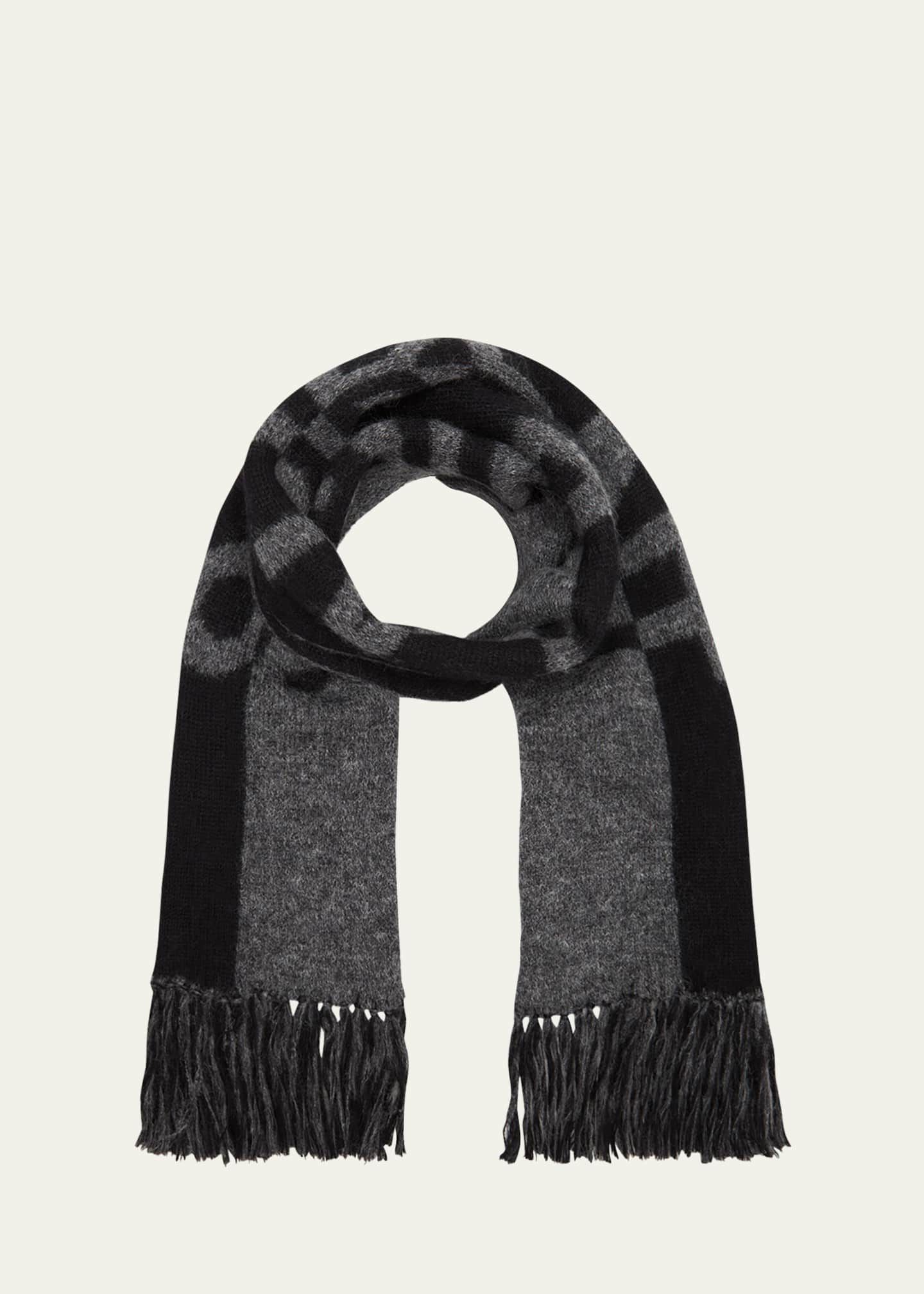 SAINT LAURENT mohair Logo fringe Scarf 668797 Black Grey