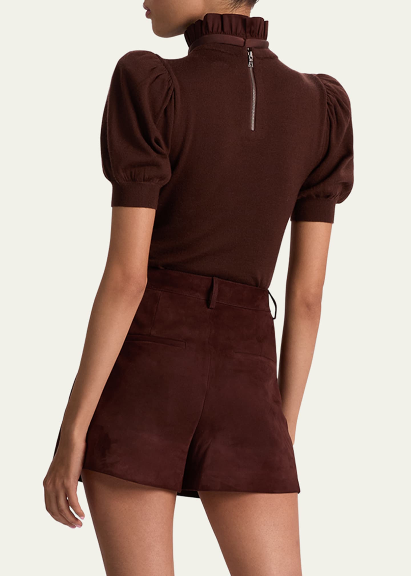 Alice + Olivia Chase Puff-Sleeve Ruffle-Neck Sweater - Bergdorf