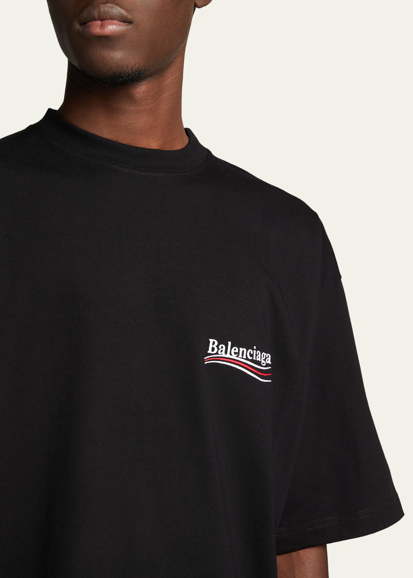 Balenciaga Men's White Campaign Logo Boxy T-Shirt - Bergdorf Balenciaga Men's White Campaign Logo Boxy T-Shirt - Bergdorf