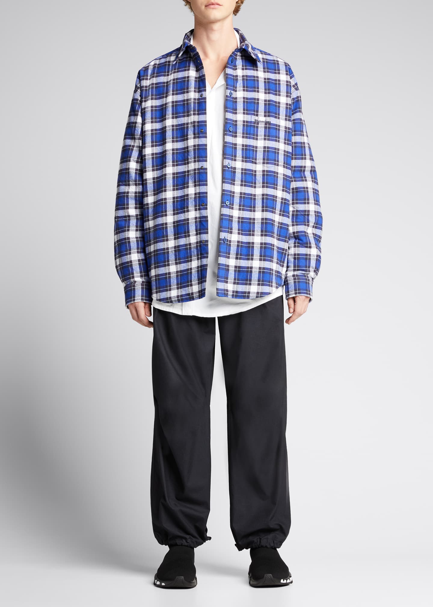 Balenciaga Men's Plaid Flannel Padded Shirt Jacket - Bergdorf Goodman