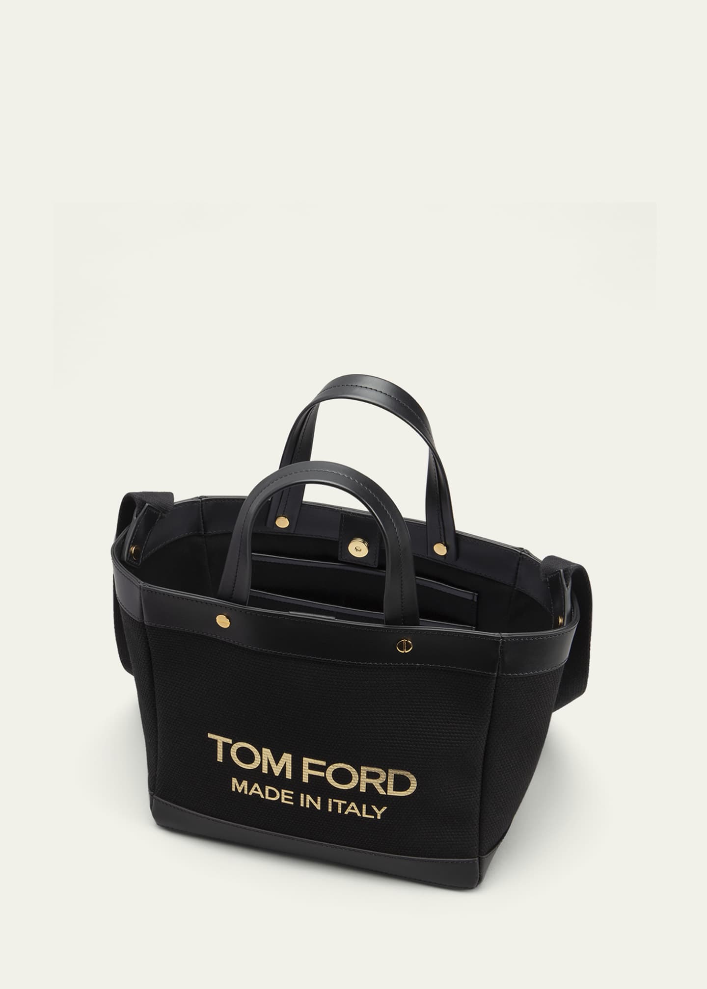 Tom Ford Canvas Mini Logo Shopping Tote Bag Black/Gold
