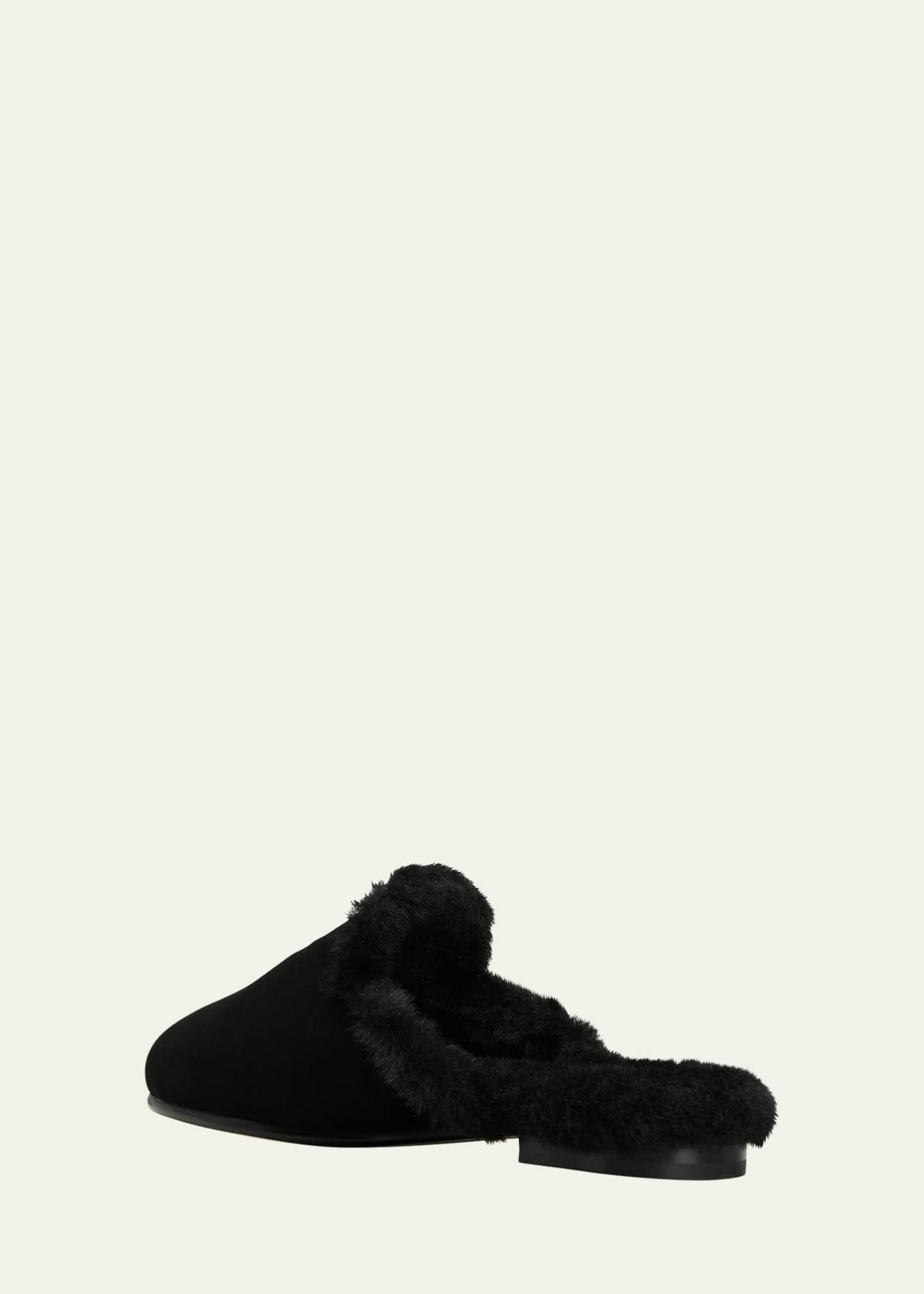 Manolo Blahnik Mariamu Suede Shearling Slipper Mules Image 4 of 5