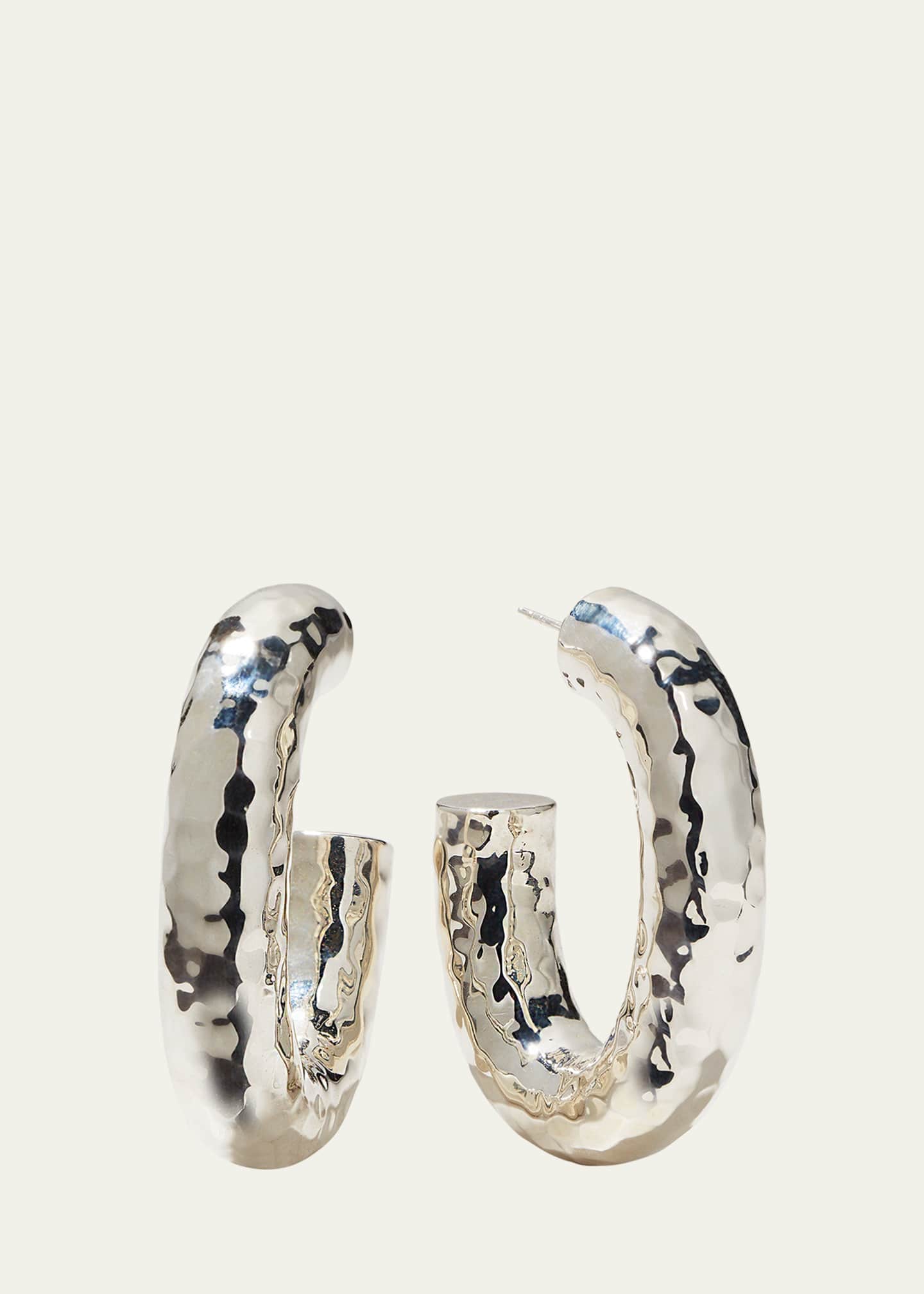 Ippolita Thick Hammered Oval Hoop Earring in Sterling Silver Image 3 of 4