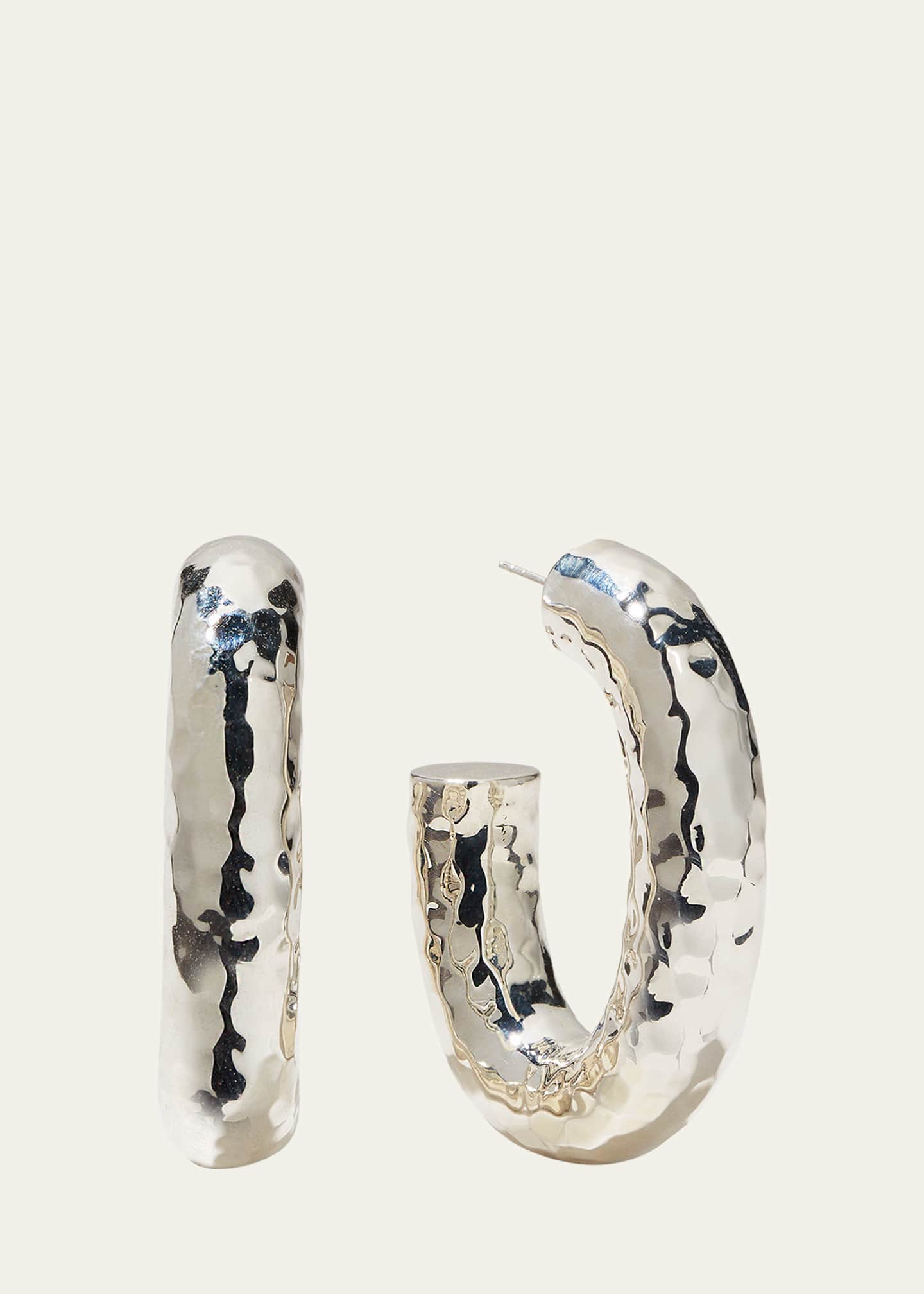 Ippolita Thick Hammered Oval Hoop Earring in Sterling Silver
