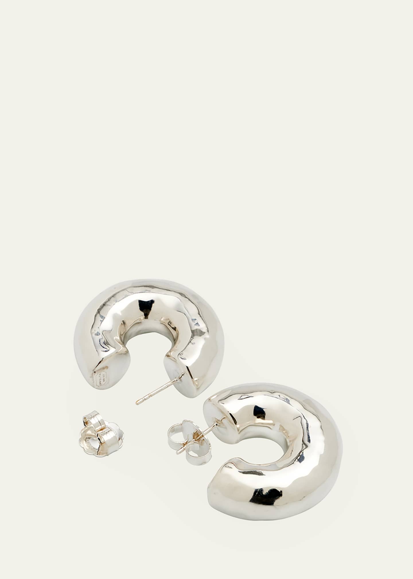 Ippolita Thick Hammered Round Hoop Earrings in Sterling Silver Image 3 of 3