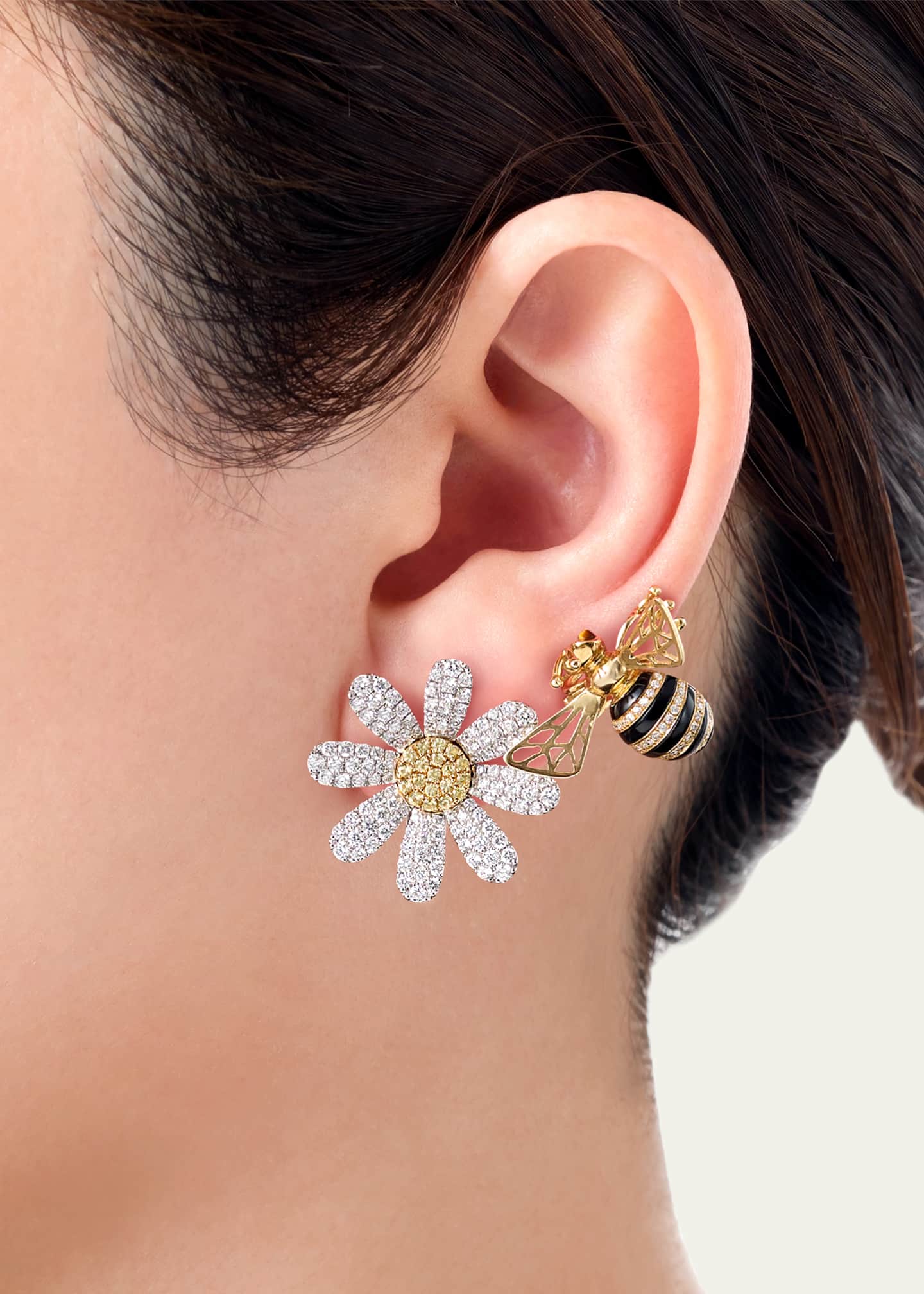 Mio Harutaka 18k White Gold Margaret Single Earring With Diamond And Yellow Sapphire Image 3 of 3