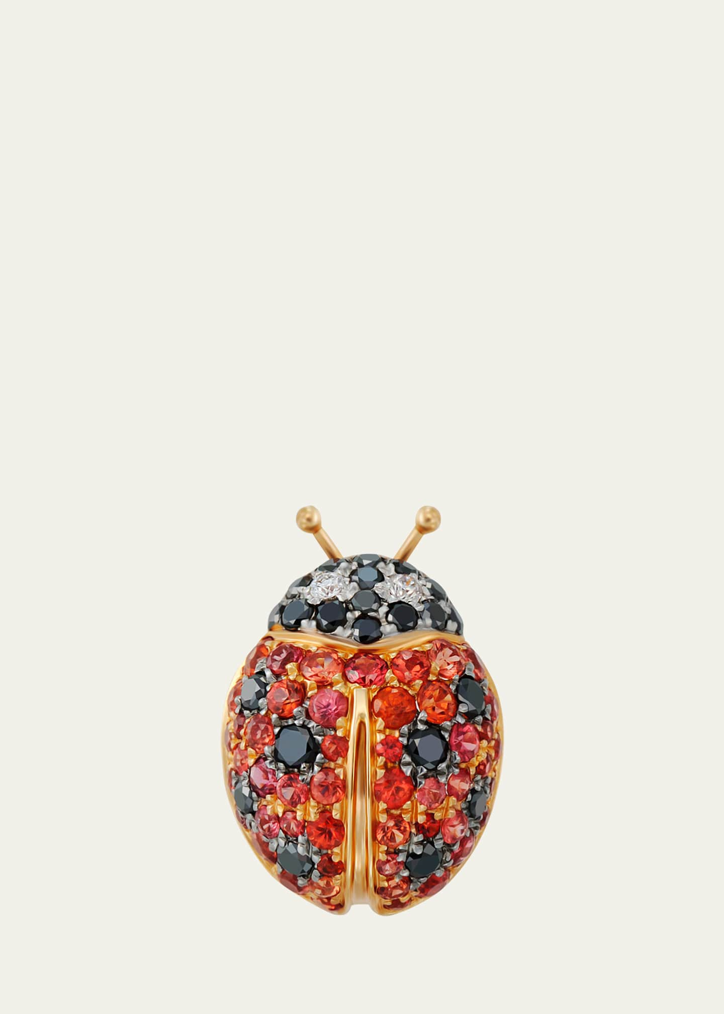 Mio Harutaka 18k Yellow Gold Ladybug Earring With Black And White Diamonds And Orange Sapphire, Single Image 1 of 3