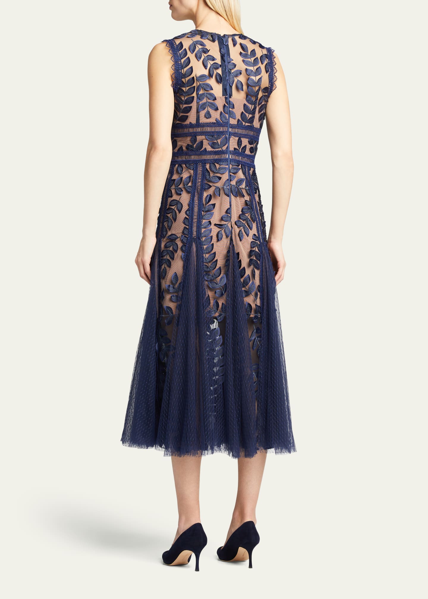 Bronx and Banco Saba Leaf-Appliqué Lace Midi Dress - Bergdorf Goodman