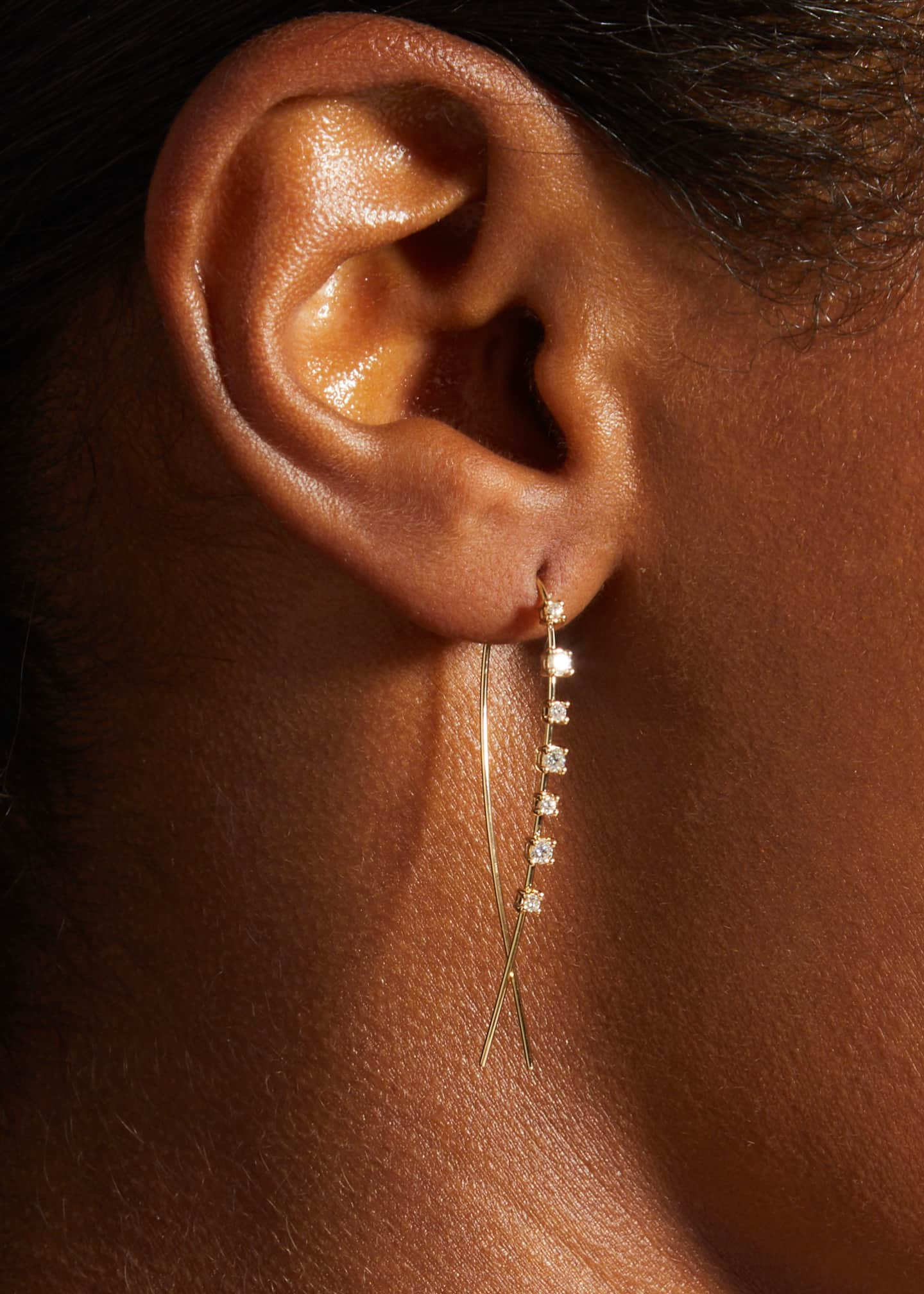 Lana Solo Mini Narrow Upside Down Hoop Earrings with Diamonds