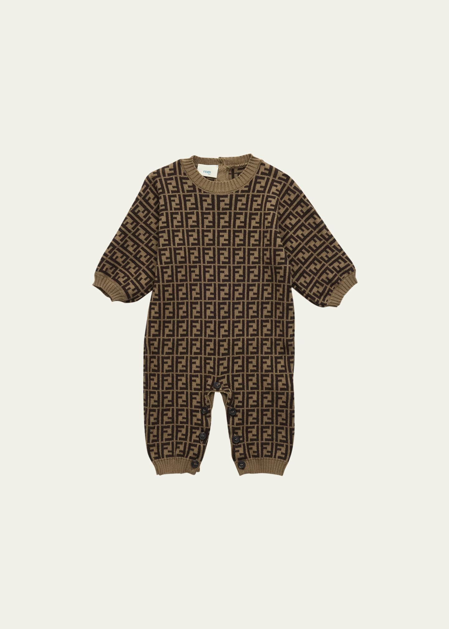 Fendi Kid's Cashmere-Blend FF Knit Romper Image 1 of 3