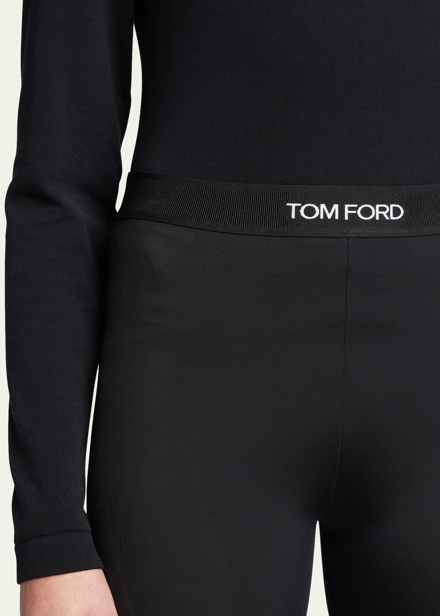 Tom Ford Velvet-Effect Leggings With Signature Logo Band Green